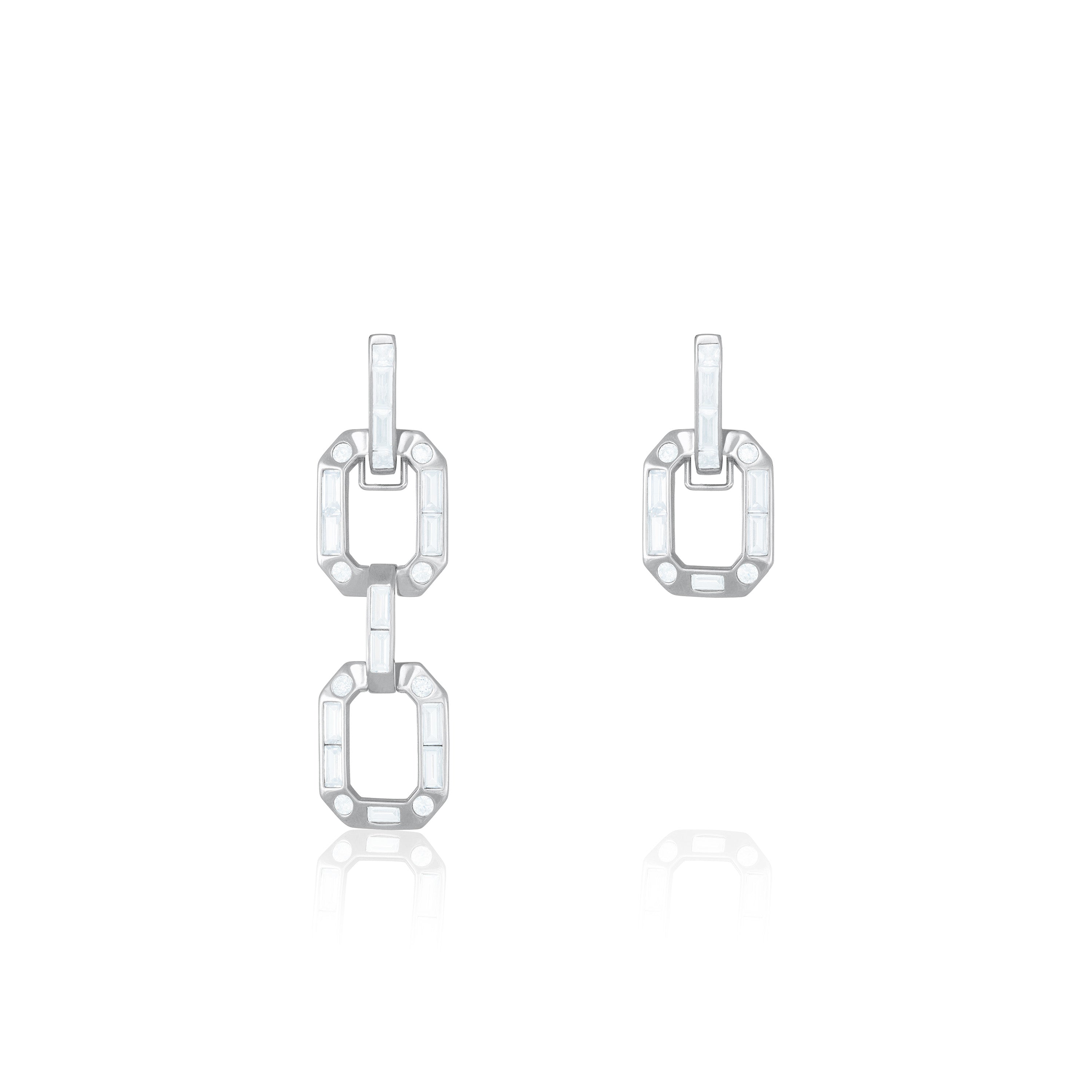 Asymmetric Cubic Zirconia Rectangle Links Hoop Earrings