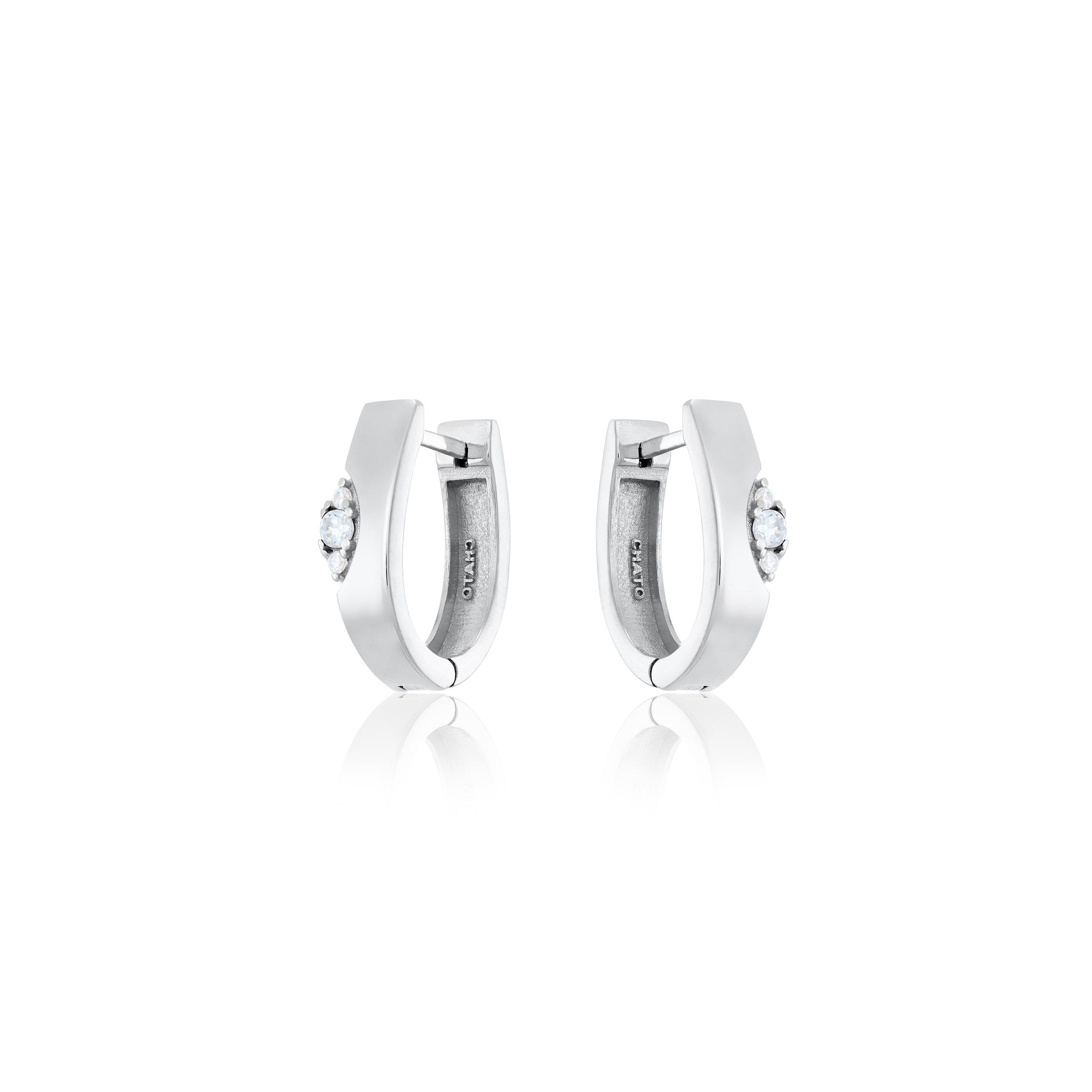 Asymmetrical Marquise Illusion Hoop Earrings - Silver White