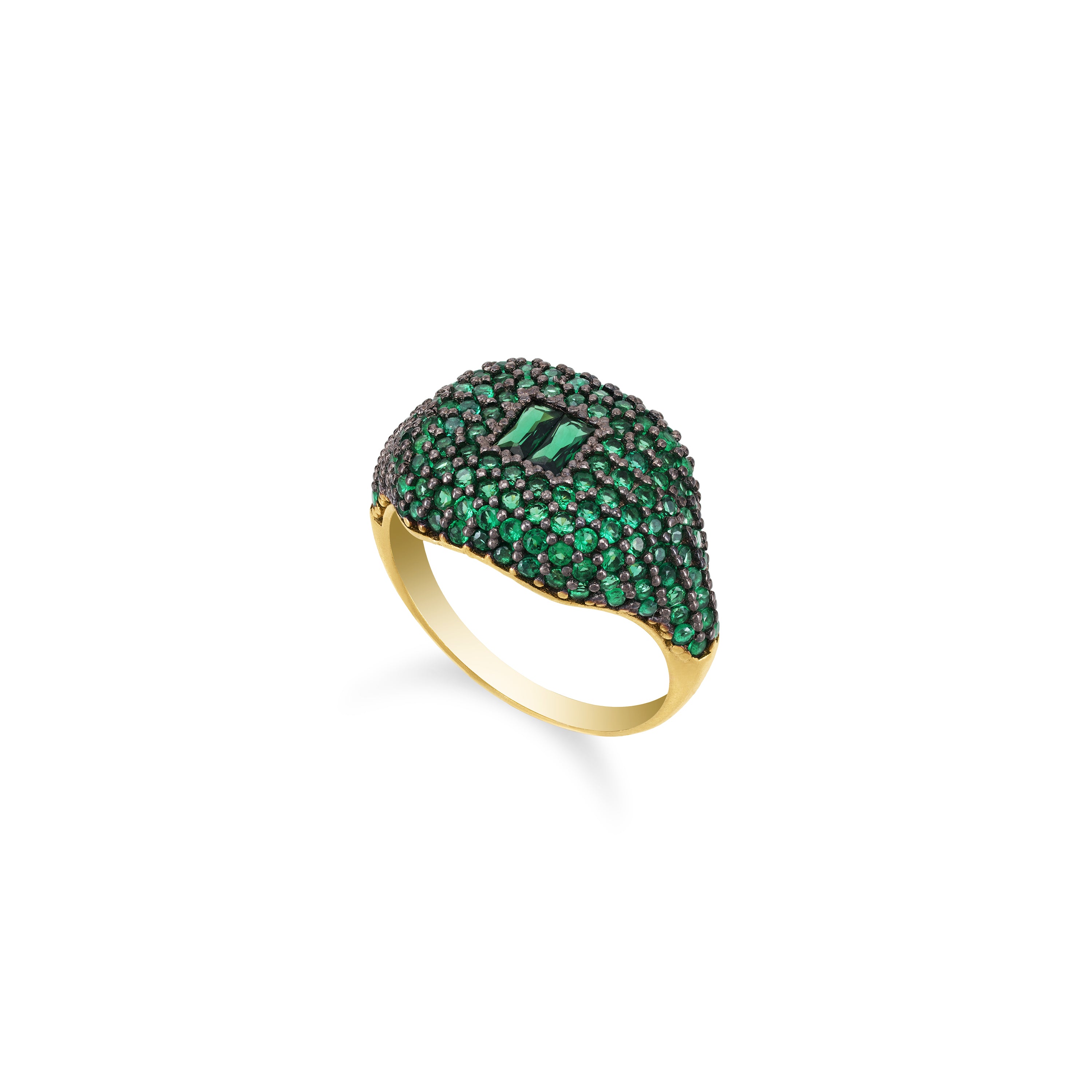 Baguette Centered Cubic Zirconia Dome Ring - Gold Green