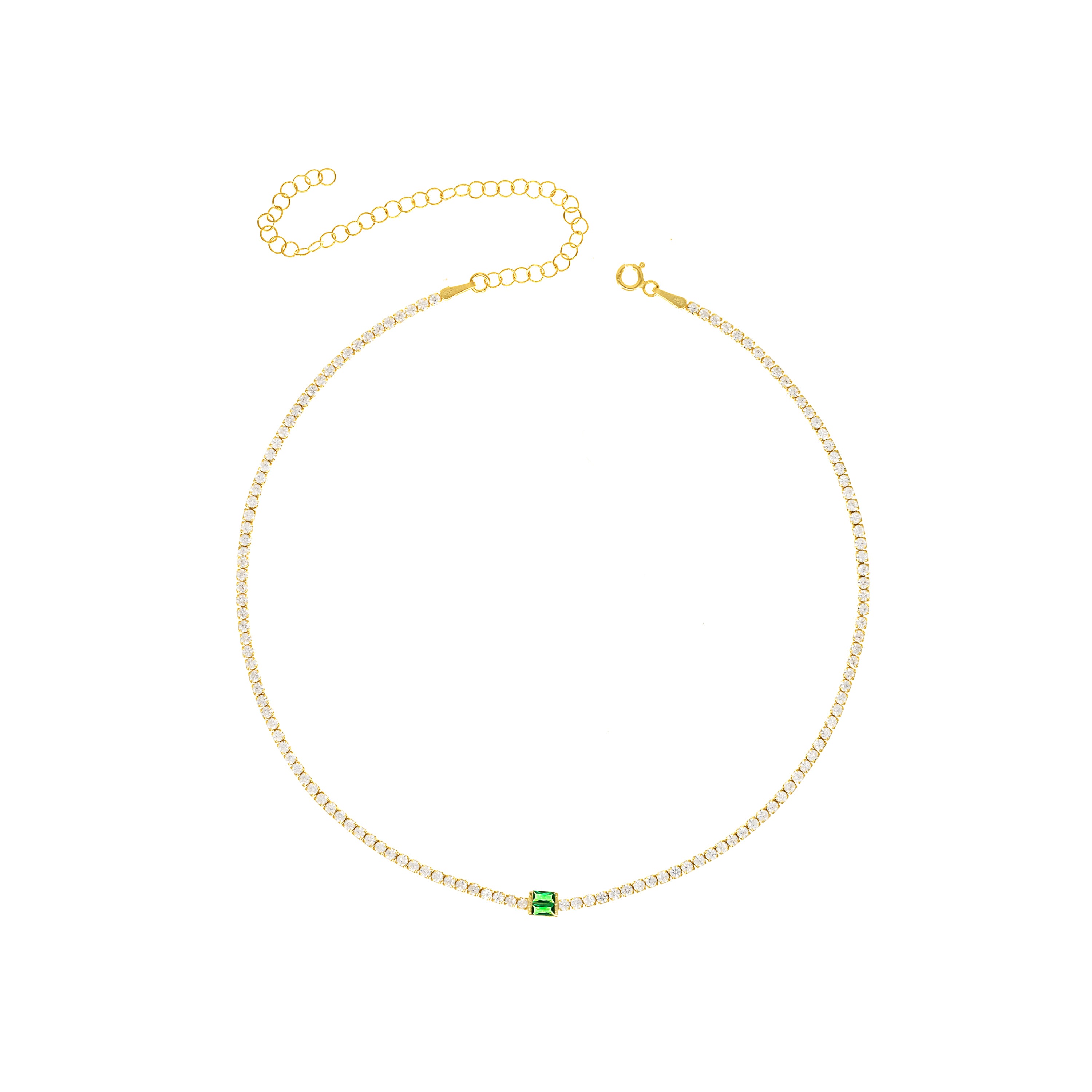 Baguette Cut Tennis Choker - Gold Green And White - One Baguette