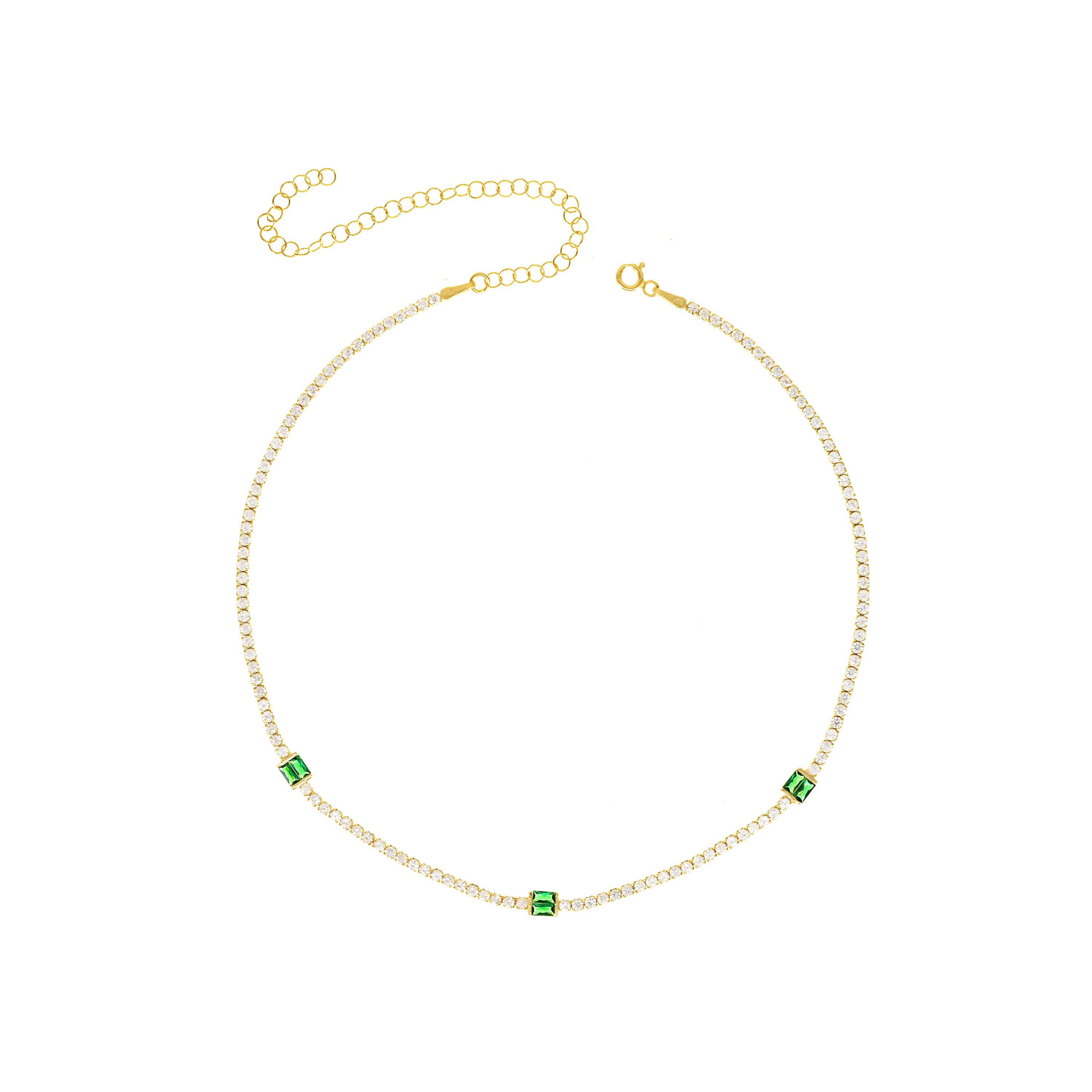 Baguette Cut Tennis Choker - Gold Green And White - Three Baguette