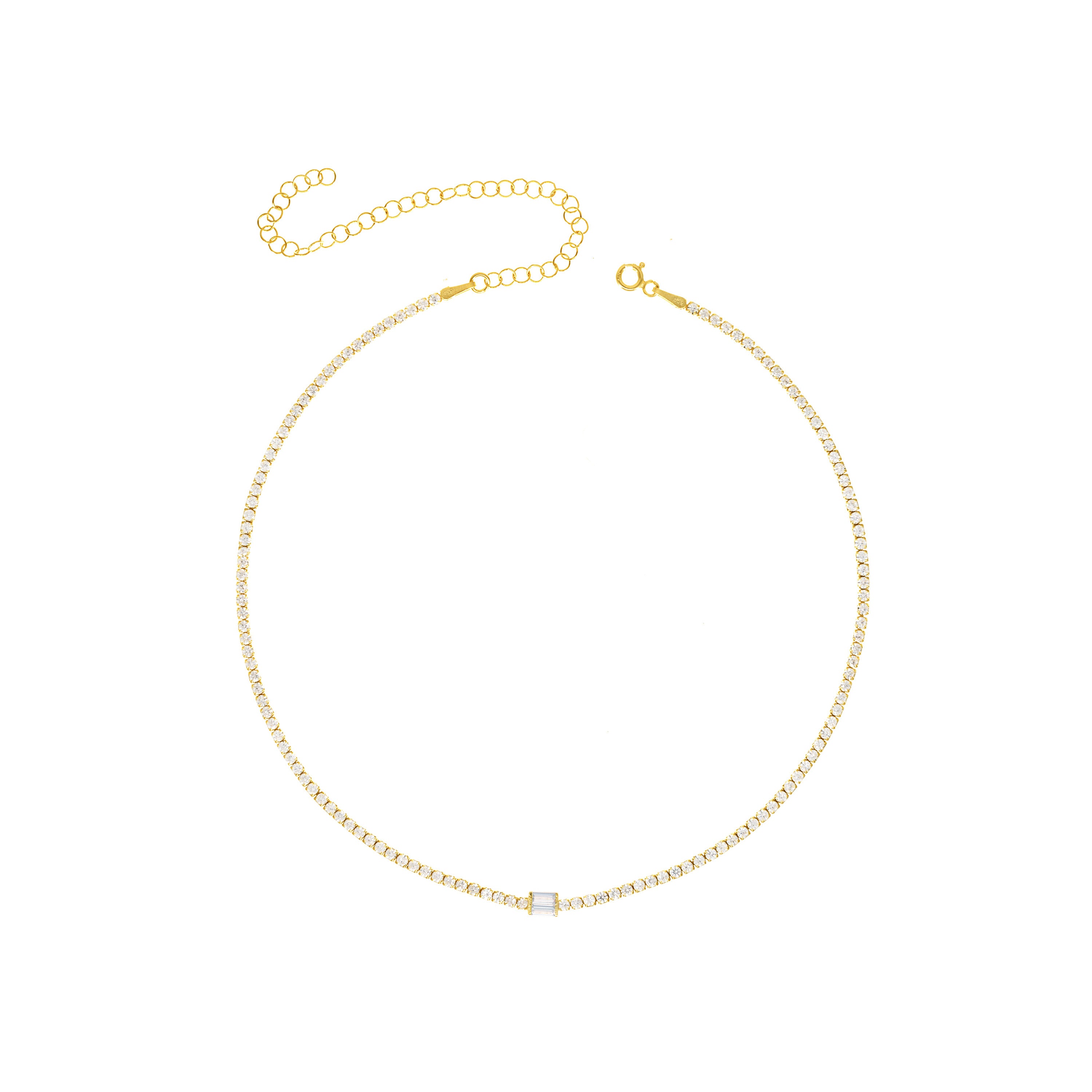 Baguette Cut Tennis Choker - Gold White - One Baguette
