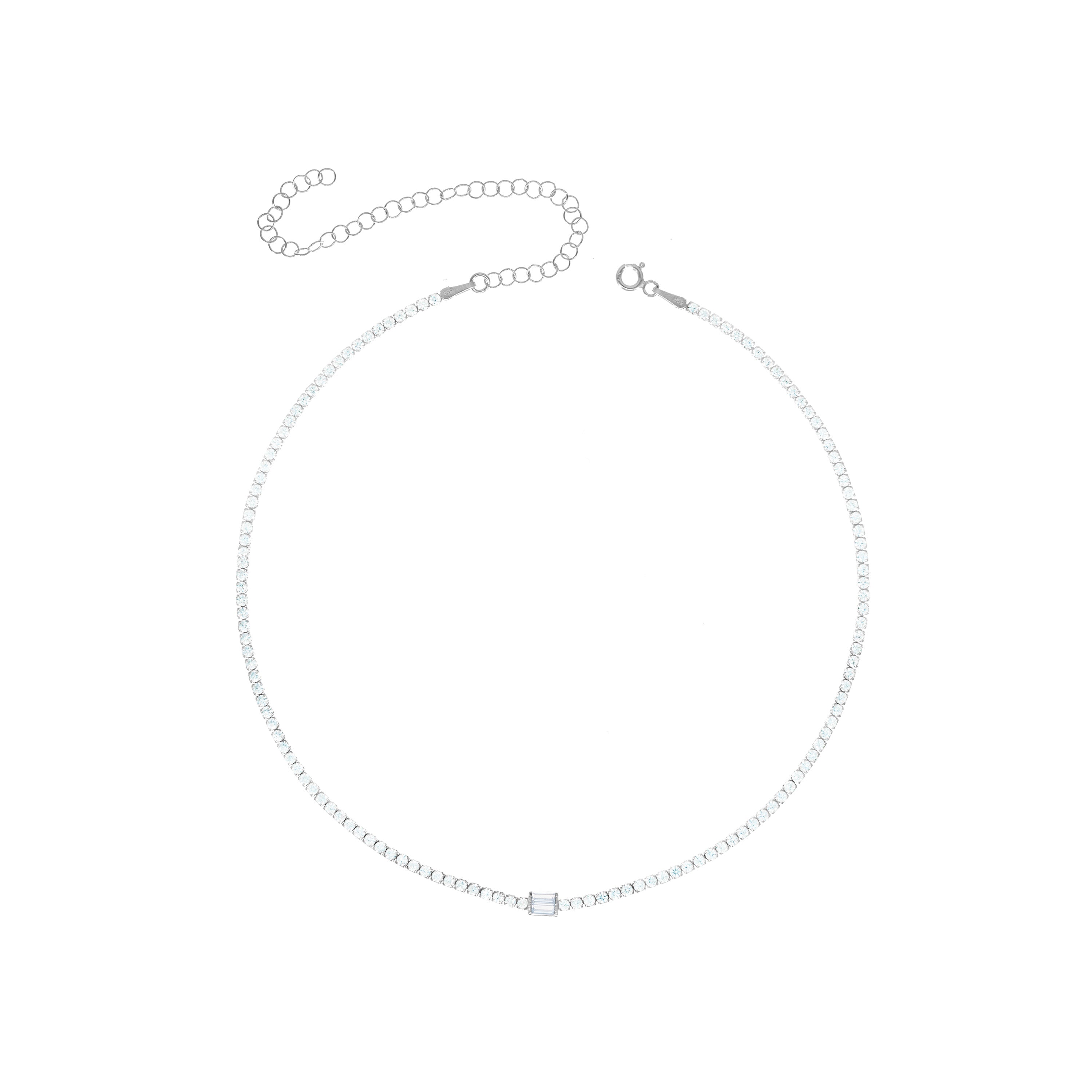 Baguette Cut Tennis Choker - Silver White - One Baguette