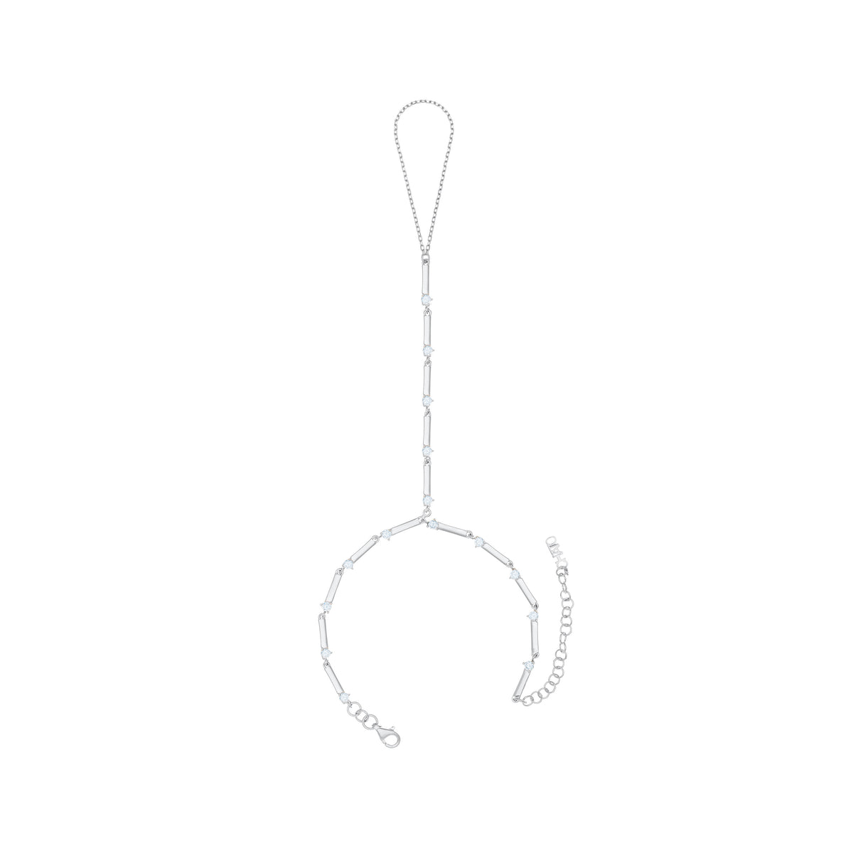 Bar Link Cz Hand Chain - Silver White