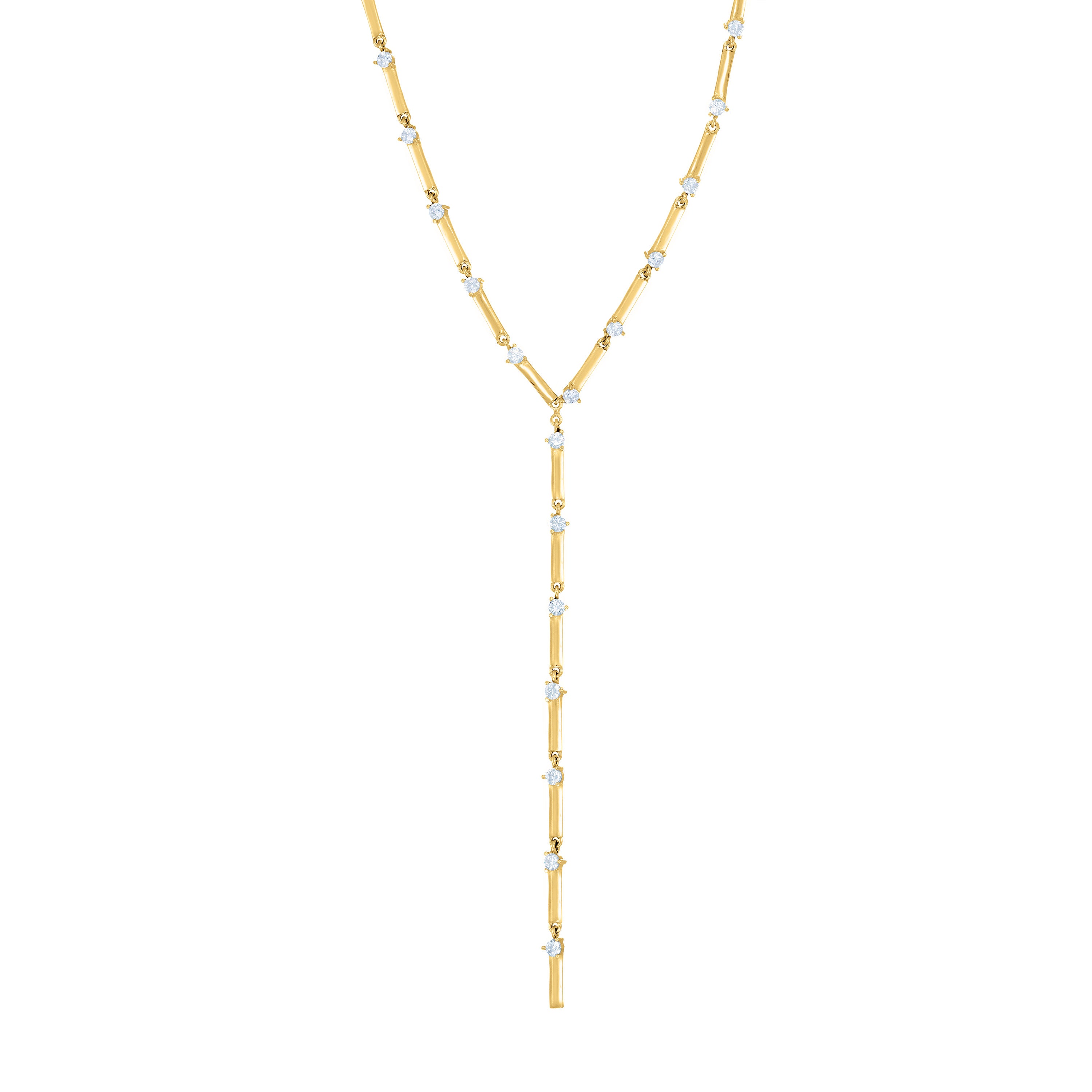 Bar Link Cz Lariat Choker - Gold White