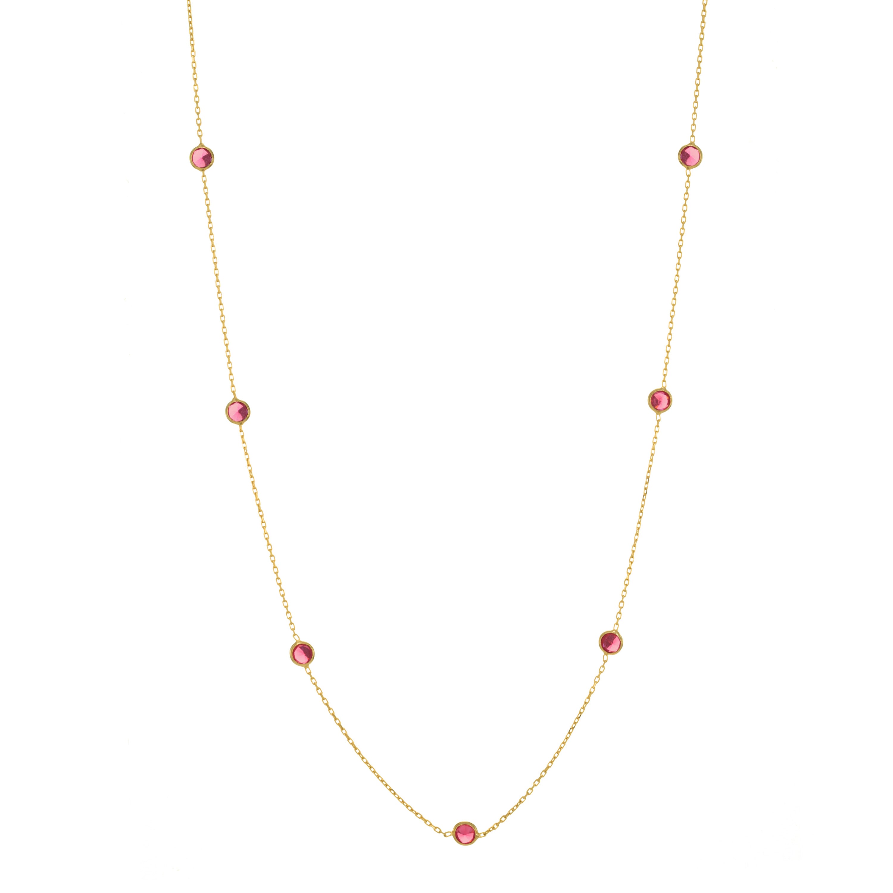Bezel Long Chain Necklace - Gold Fuchsia