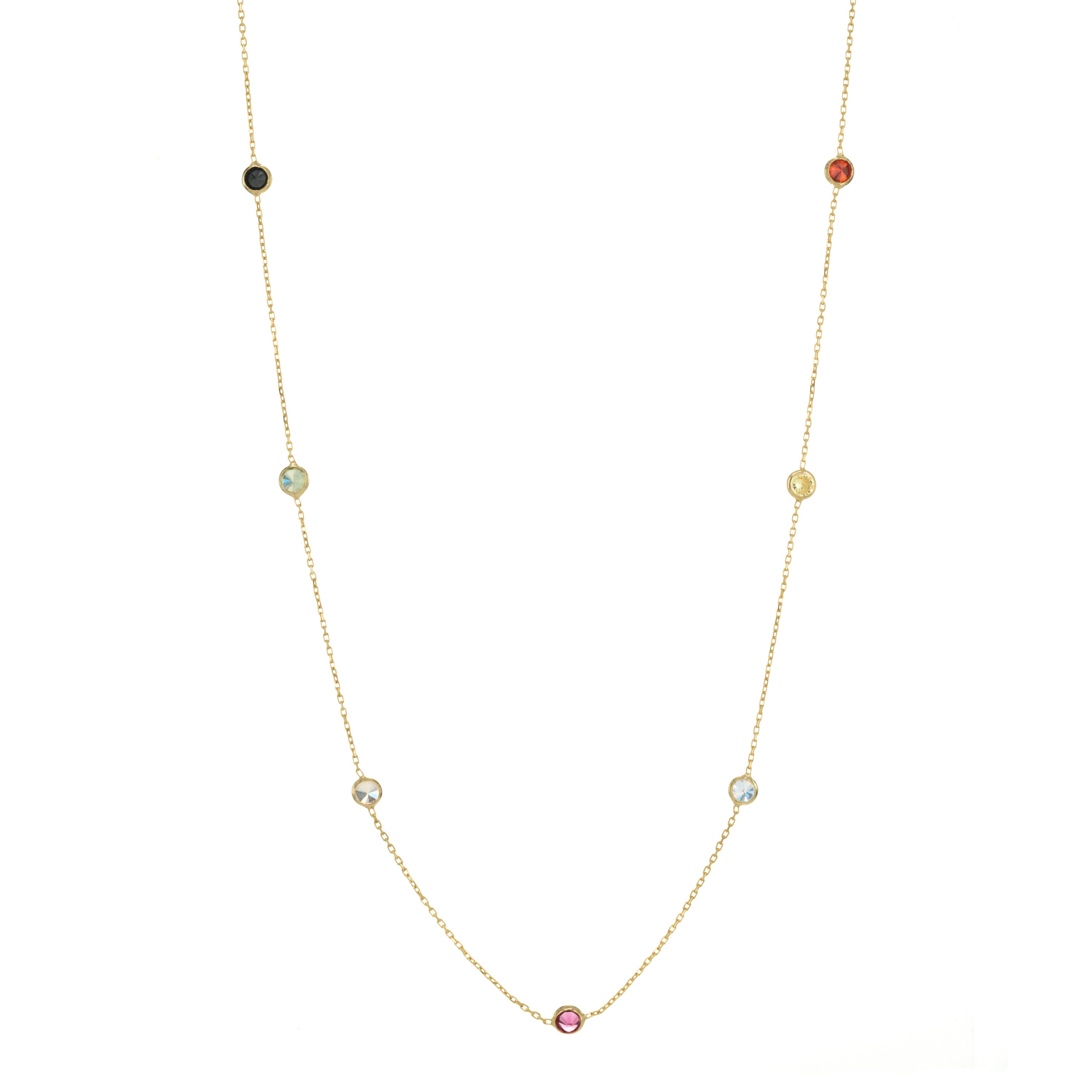 Bezel Long Chain Necklace - Gold Rainbow