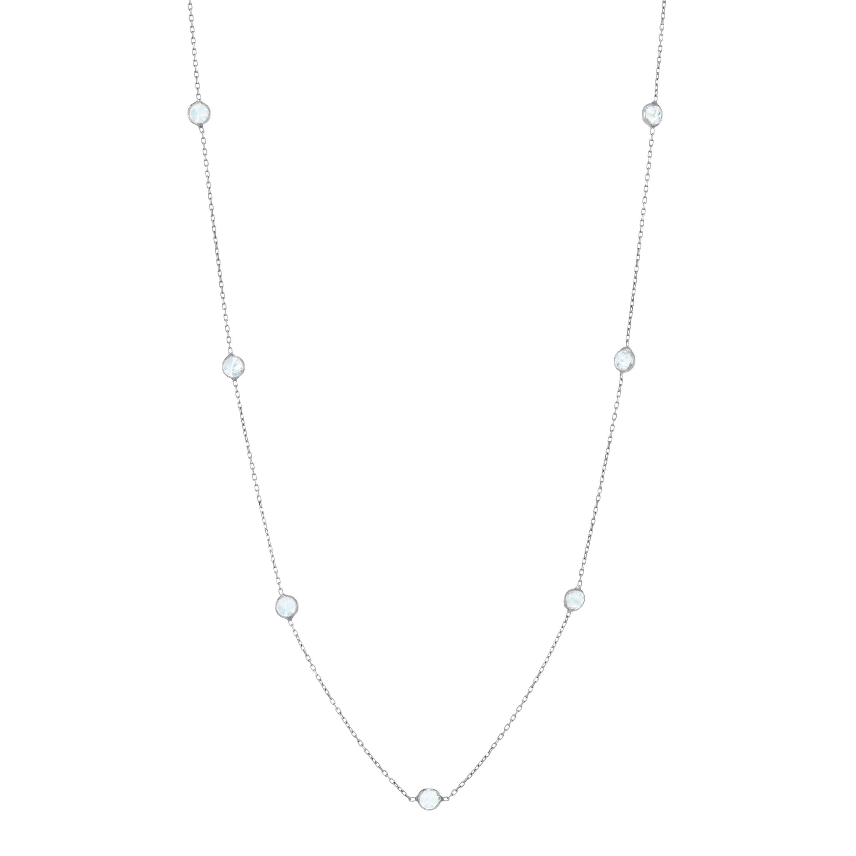 Bezel Long Chain Necklace -Silver White