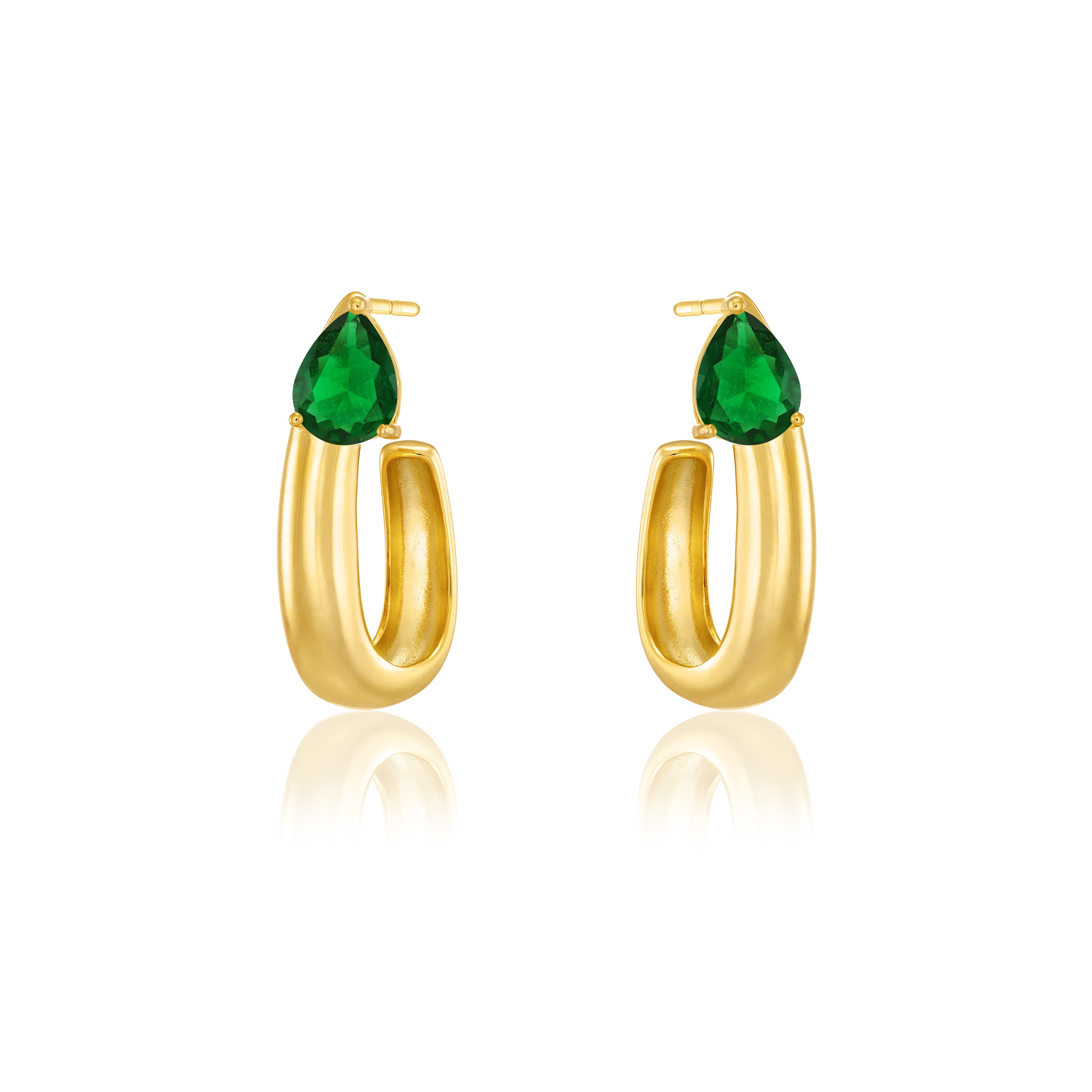 Big Teardrop U Shape Hoop Earrings - Gold Green