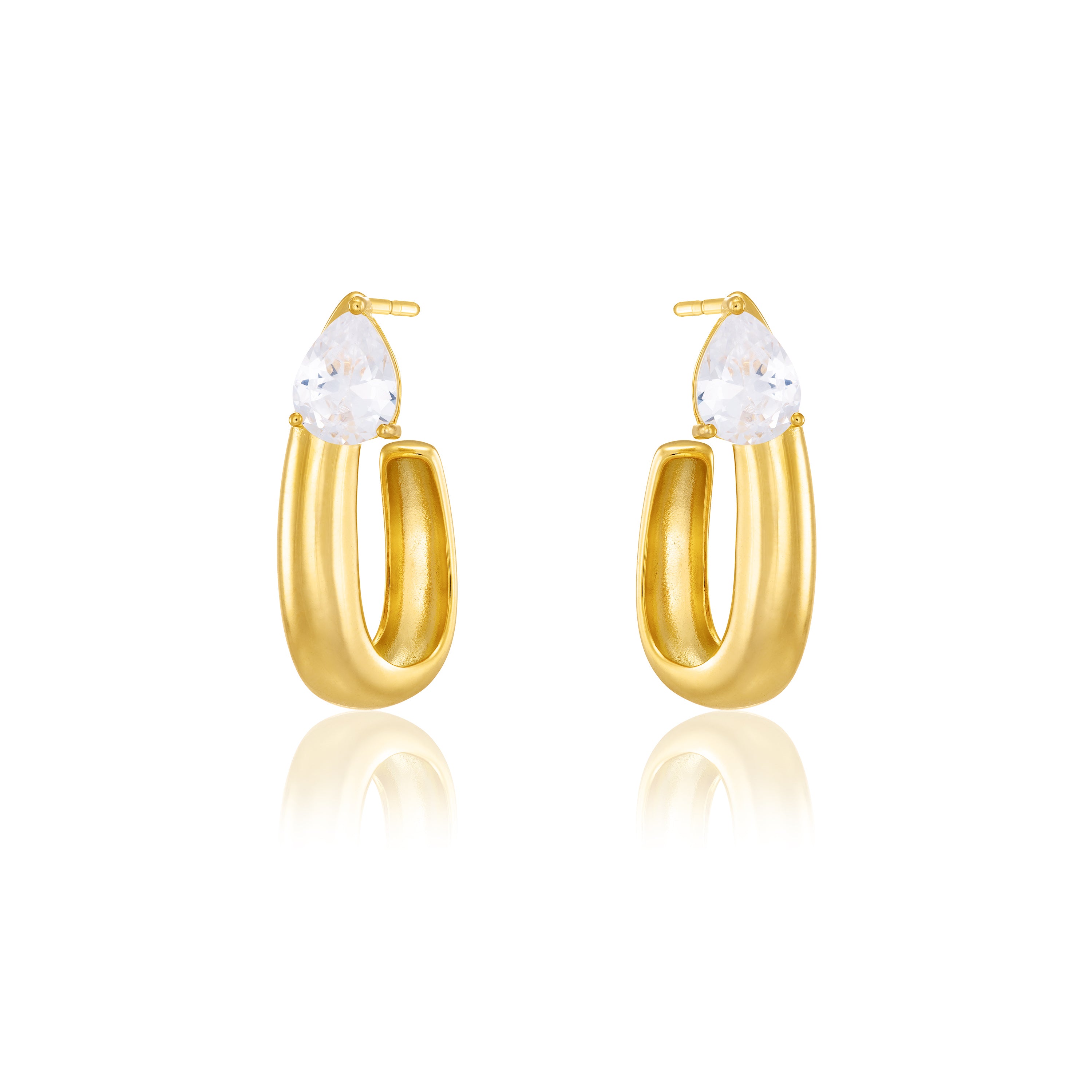 Big Teardrop U Shape Hoop Earrings - Gold White