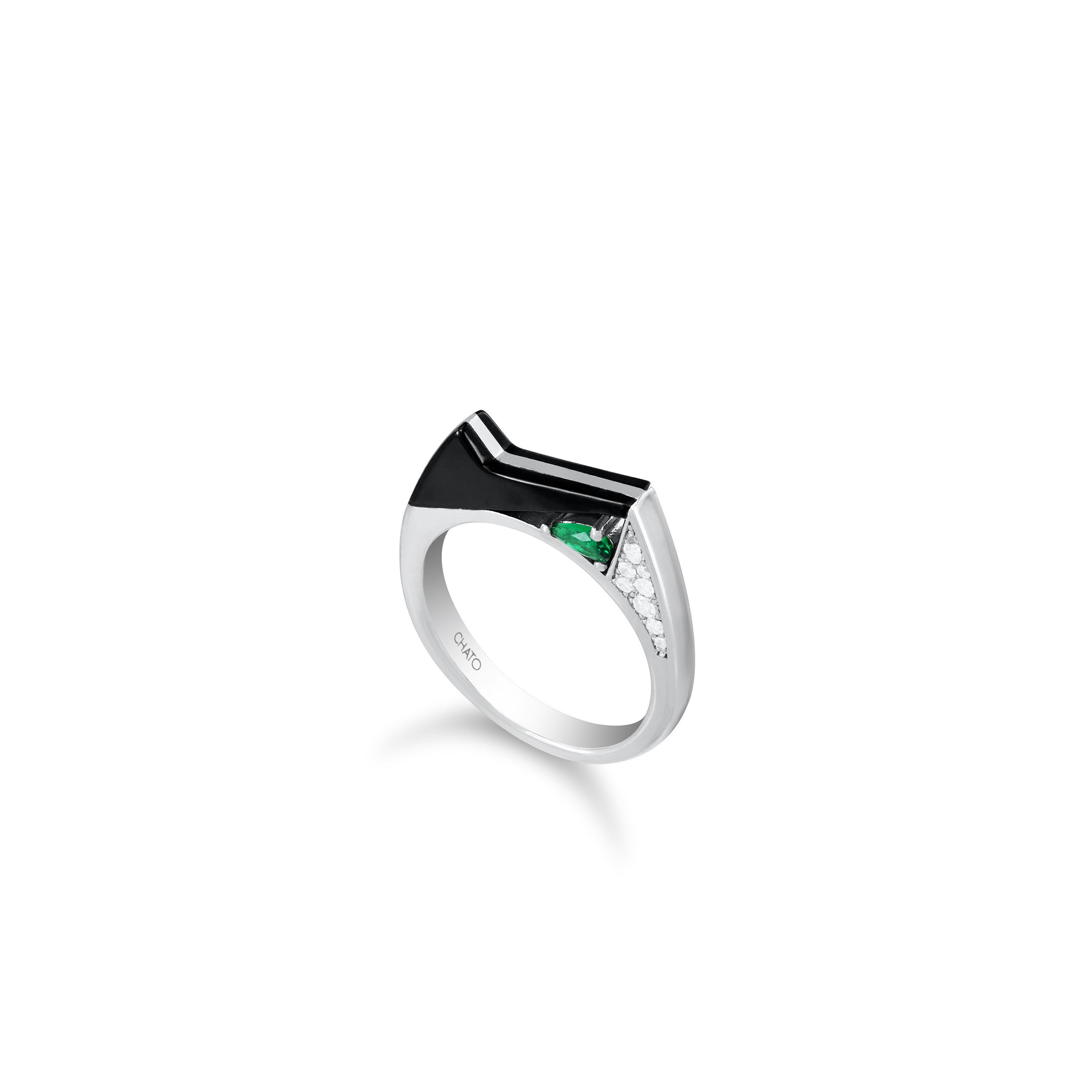One Teardrop Cz Curved Bar Enamel Pinky Ring