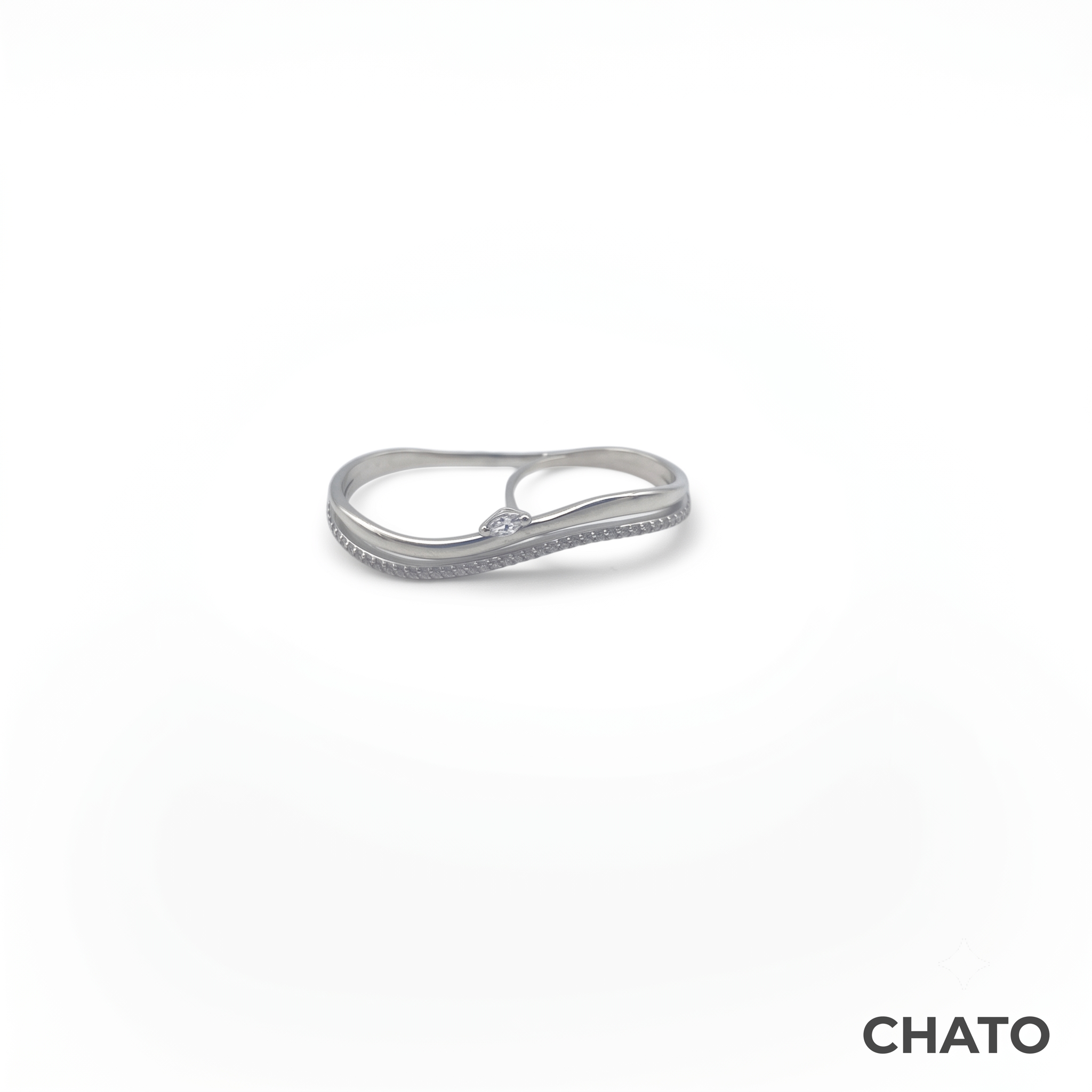 Dual Finger Curved Pave CZ Marquise Ring