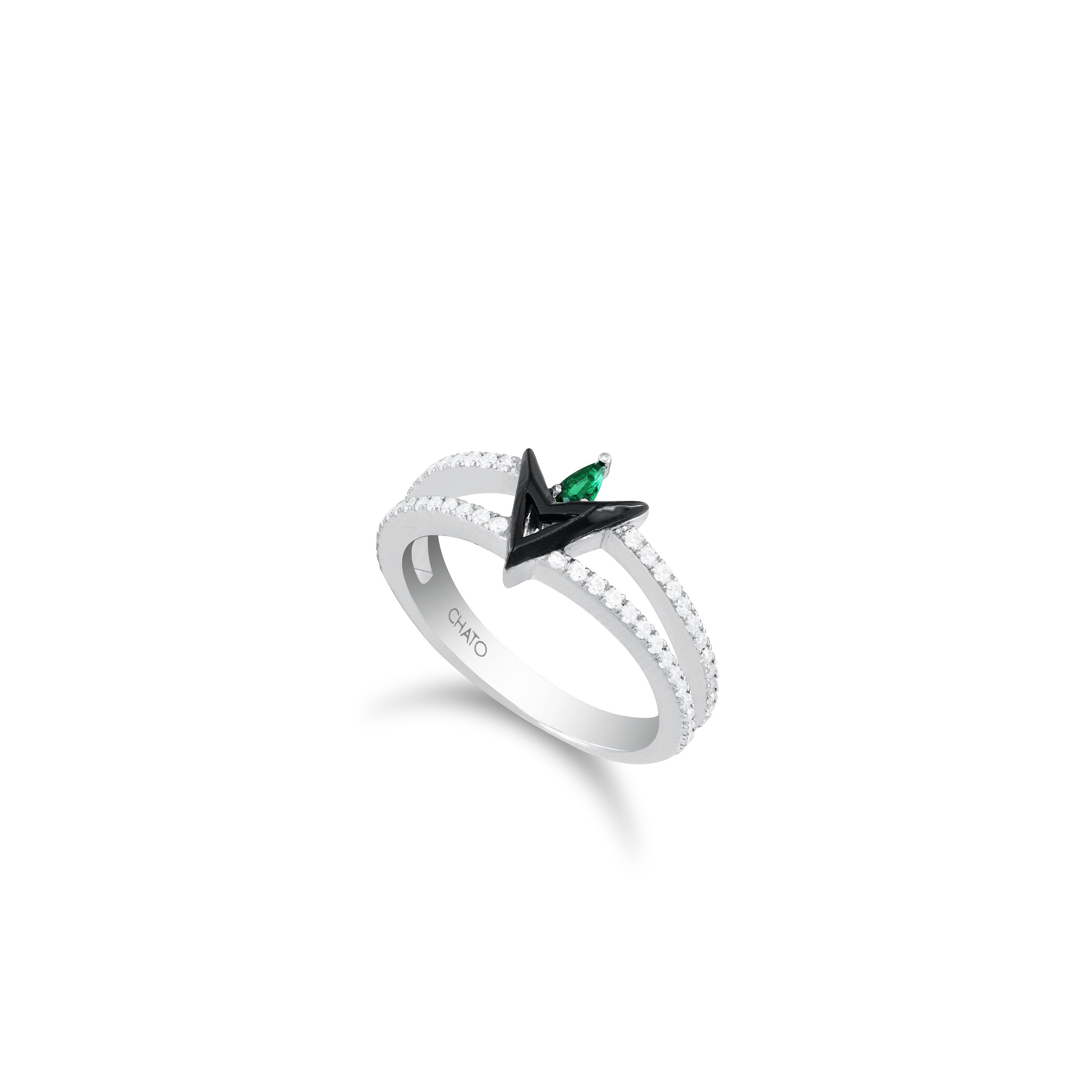 Arrowhead Teardrop Double Iine CZ Enamel Ring