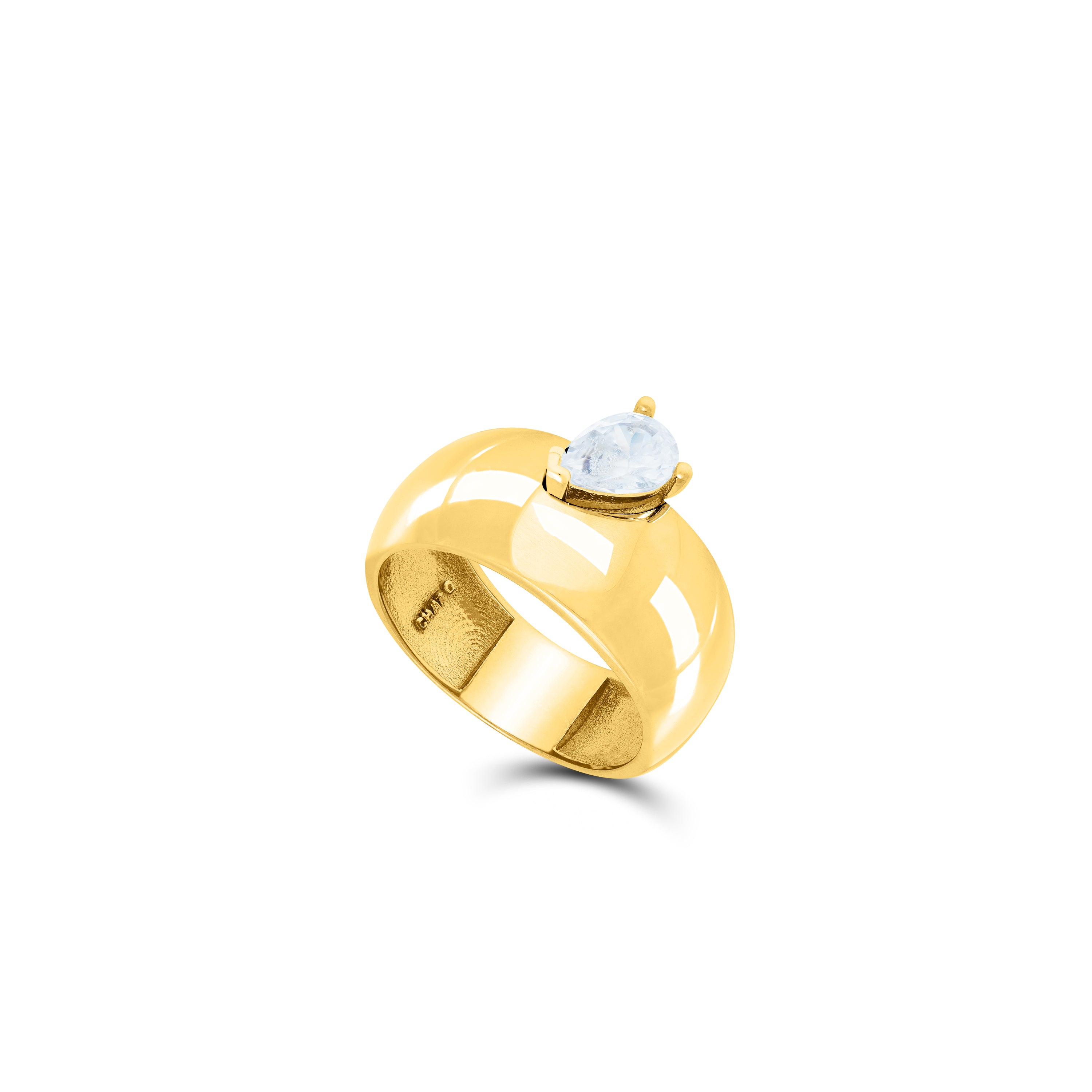 Chunky Ring With Teardrop CZ - Gold White