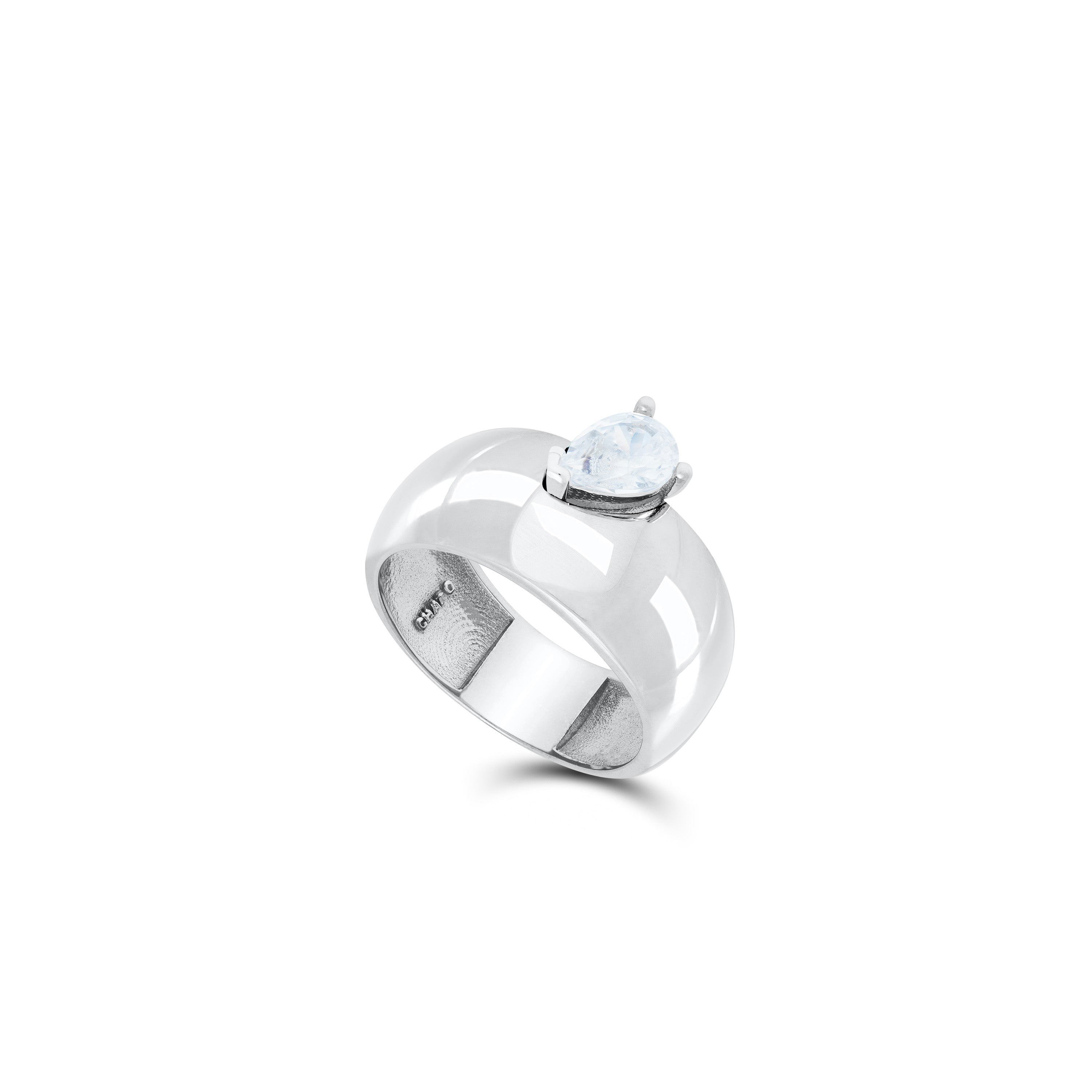 Chunky Ring With Teardrop CZ - Silver White