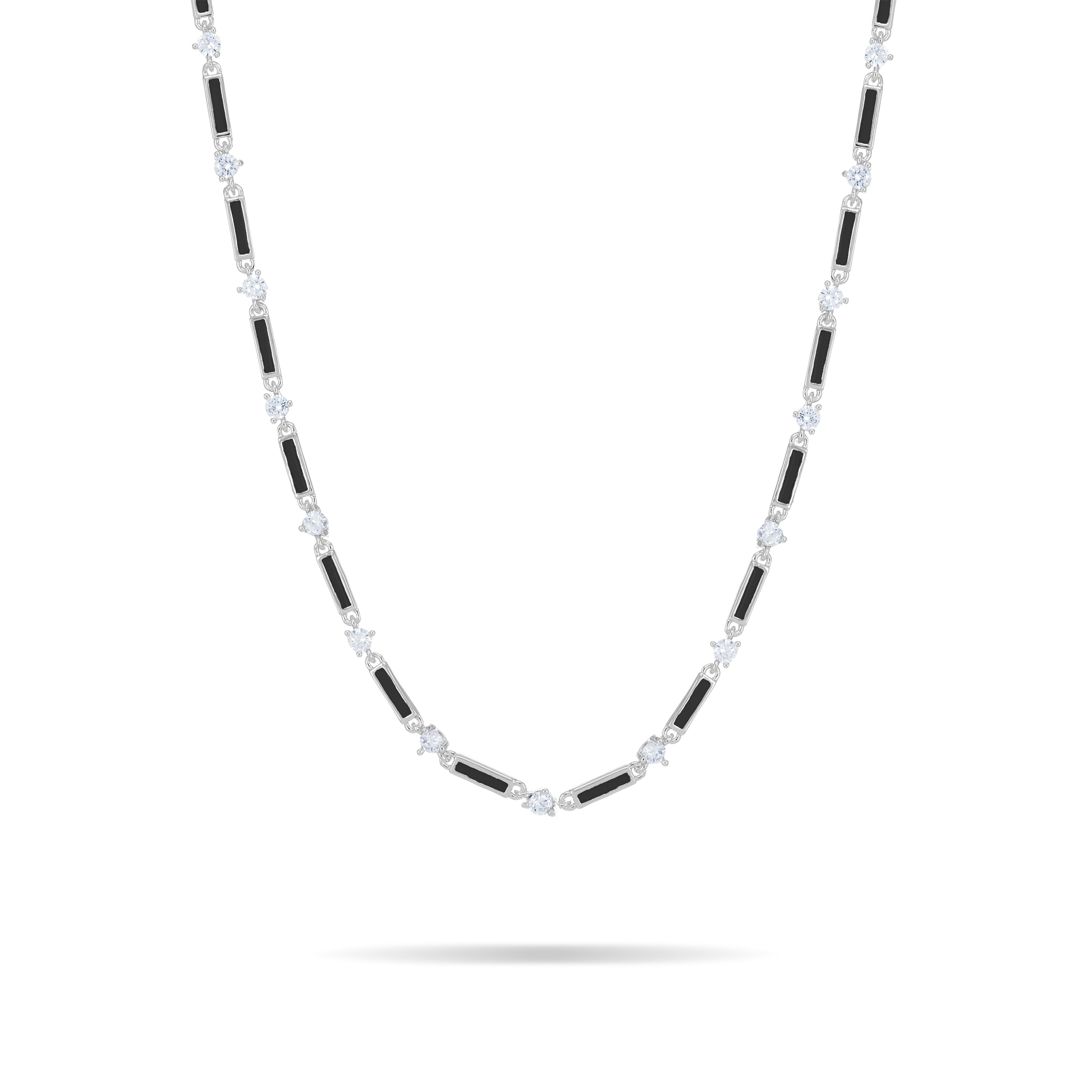 Connected Enamel Lines Choker - Silver Black