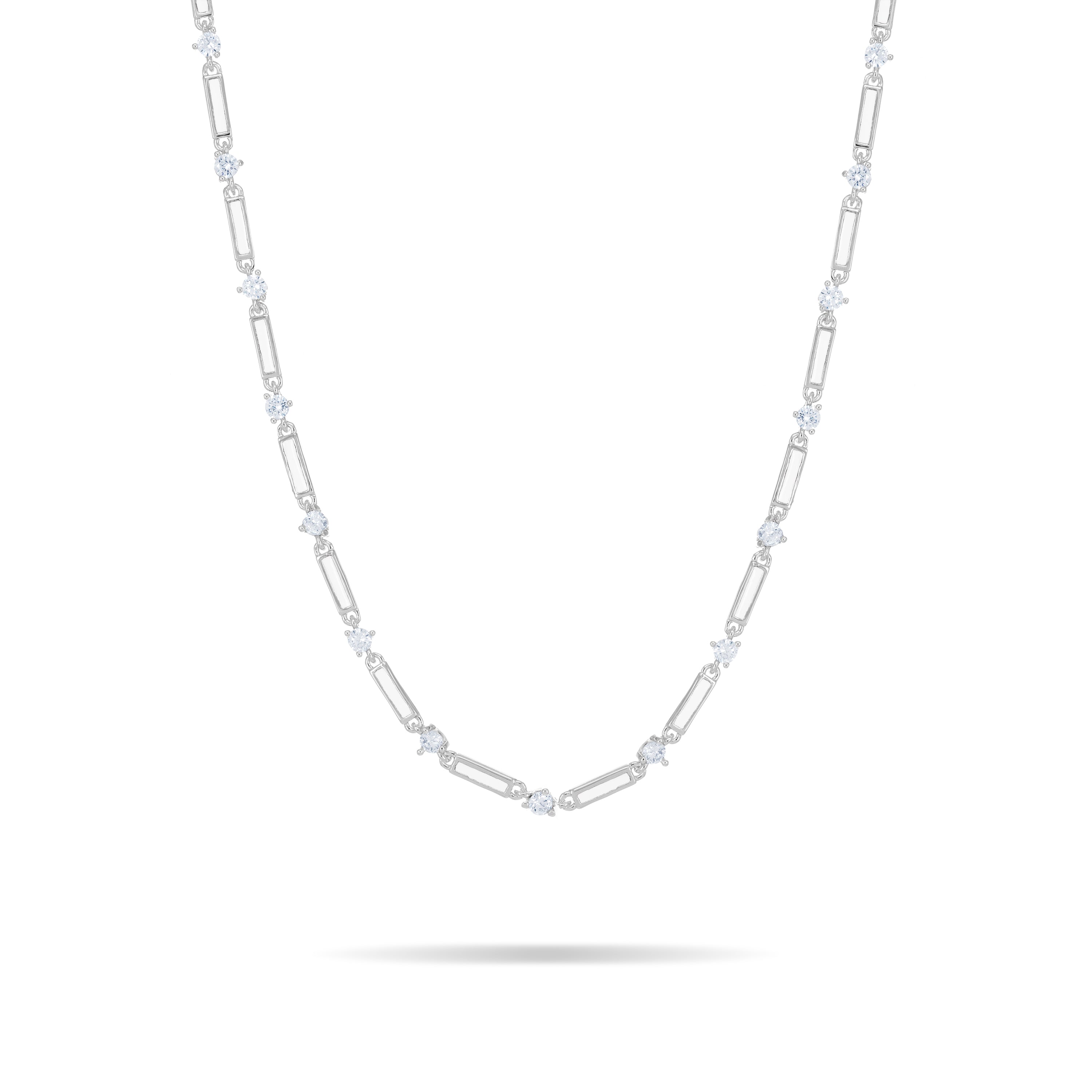 Connected Enamel Lines Choker - Silver White