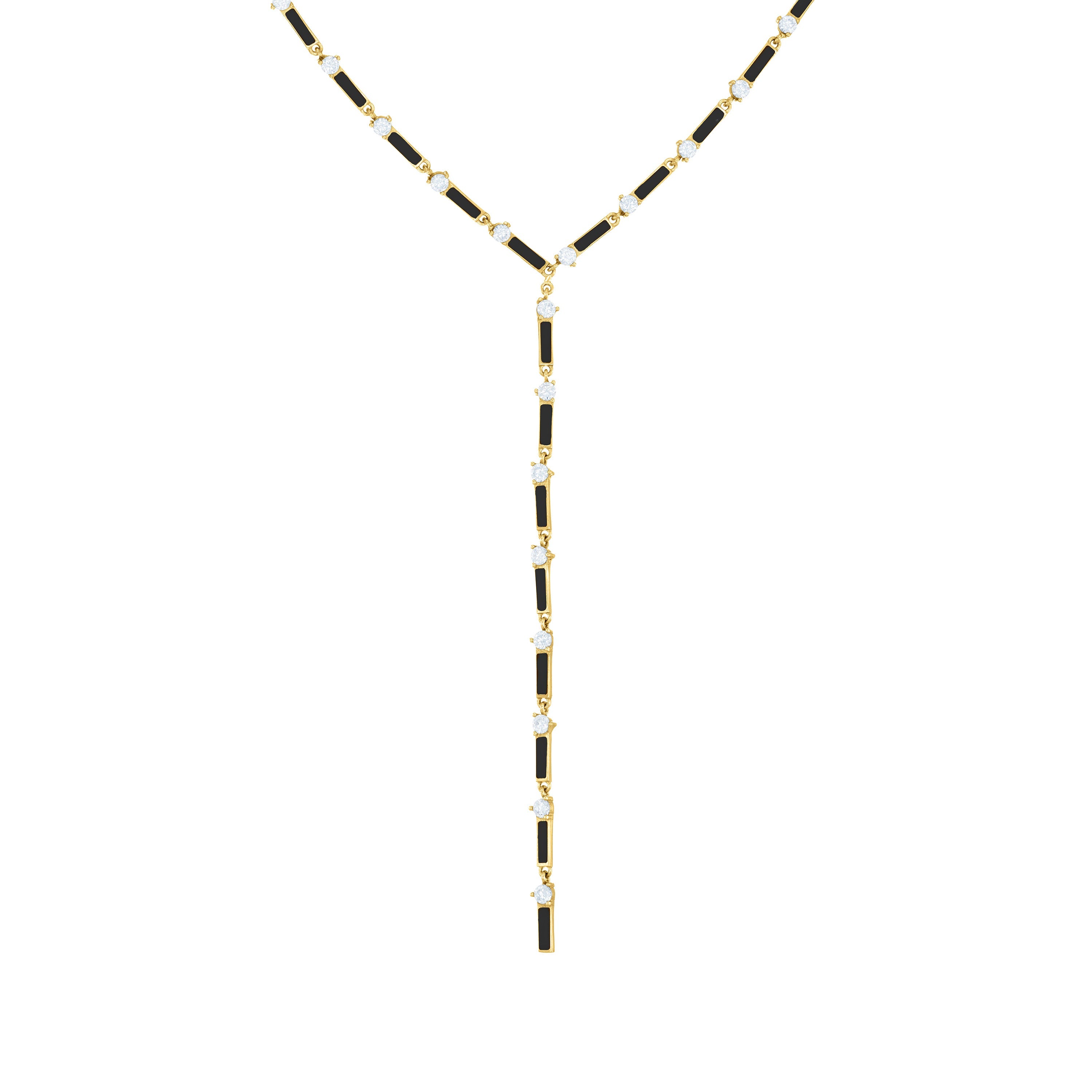 Connected Enamel Lines Lariat Choker - Gold Black