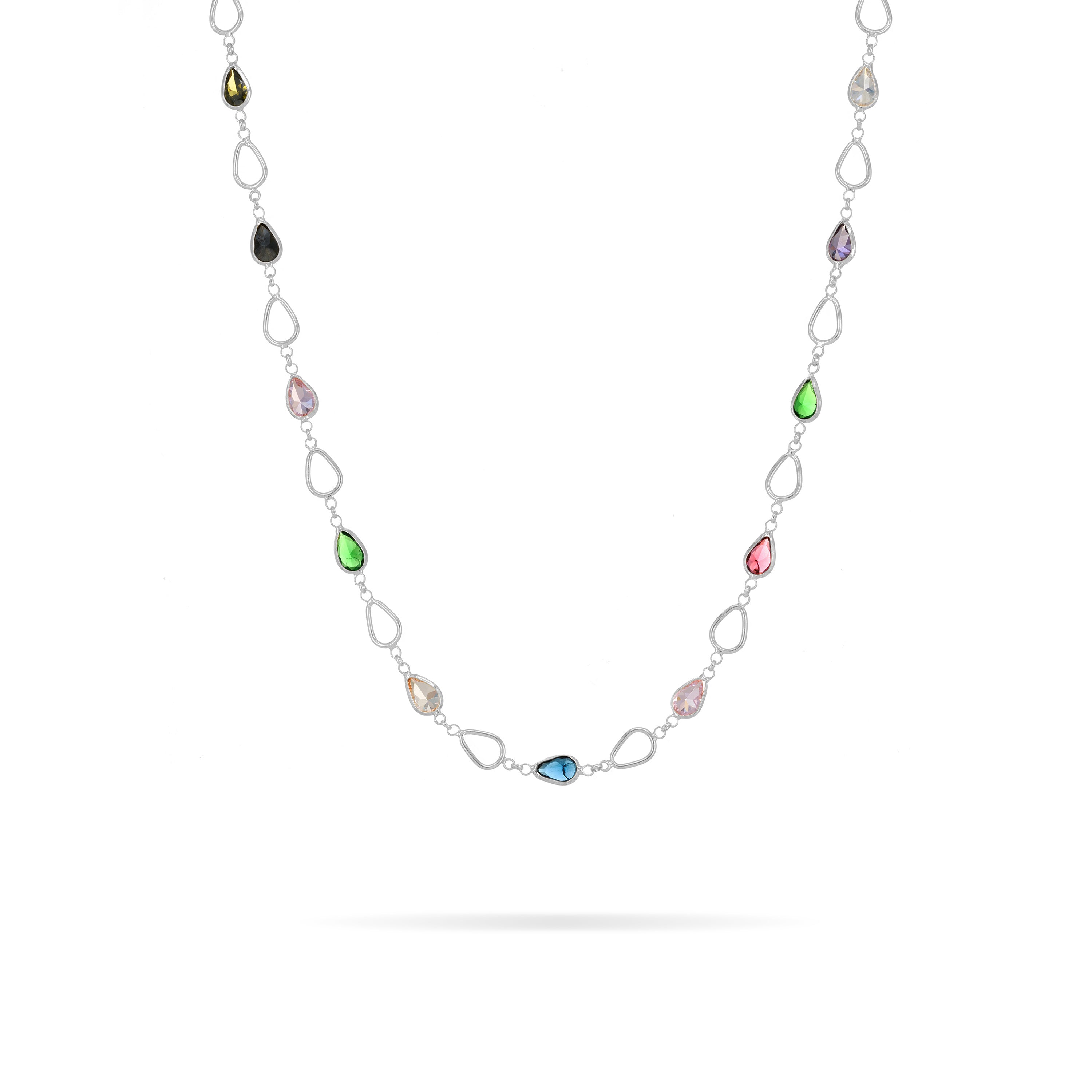Connected Geometric Teardrop Necklace - Silver Rainbow