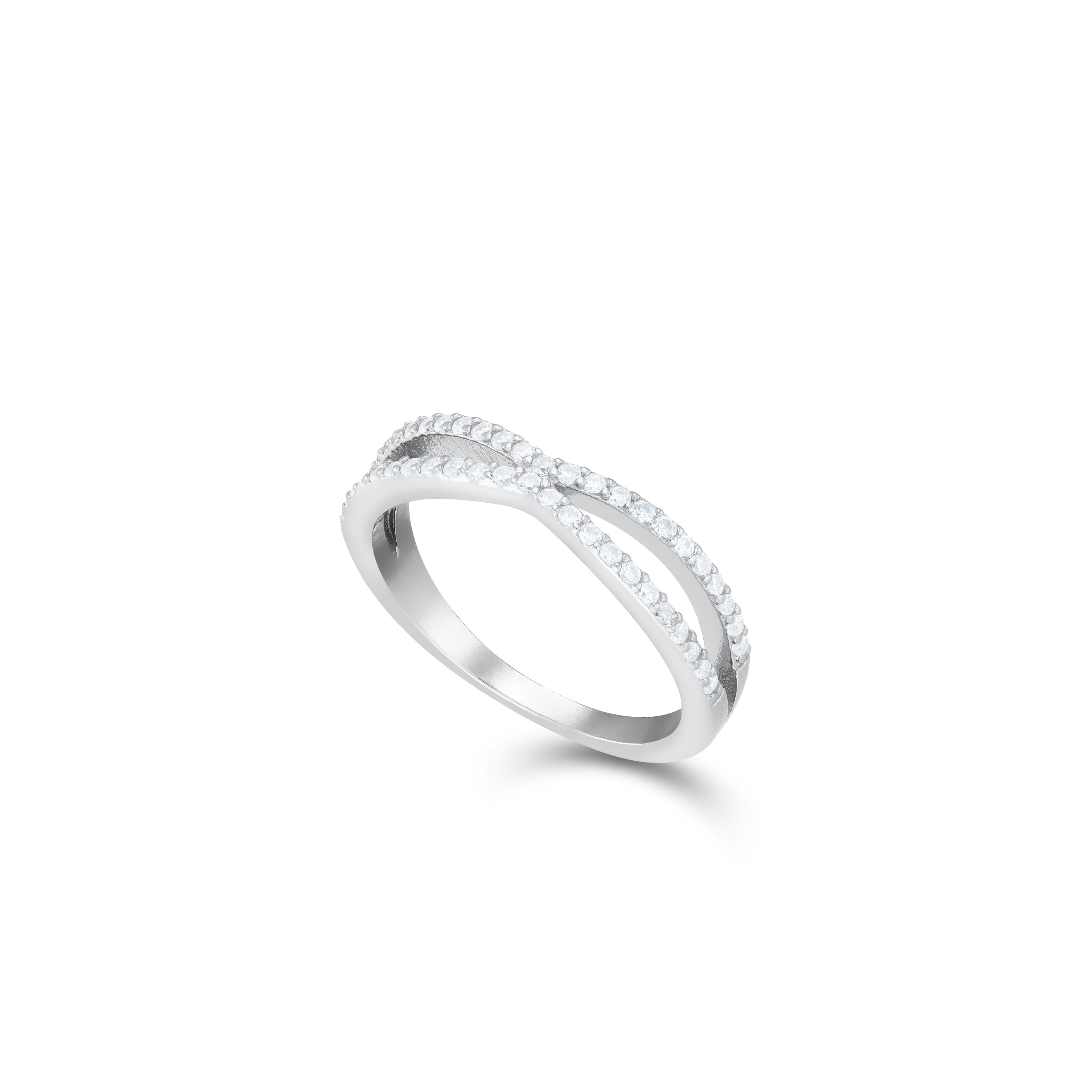 Cross Over Cubic Zirconia Ring - Silver White