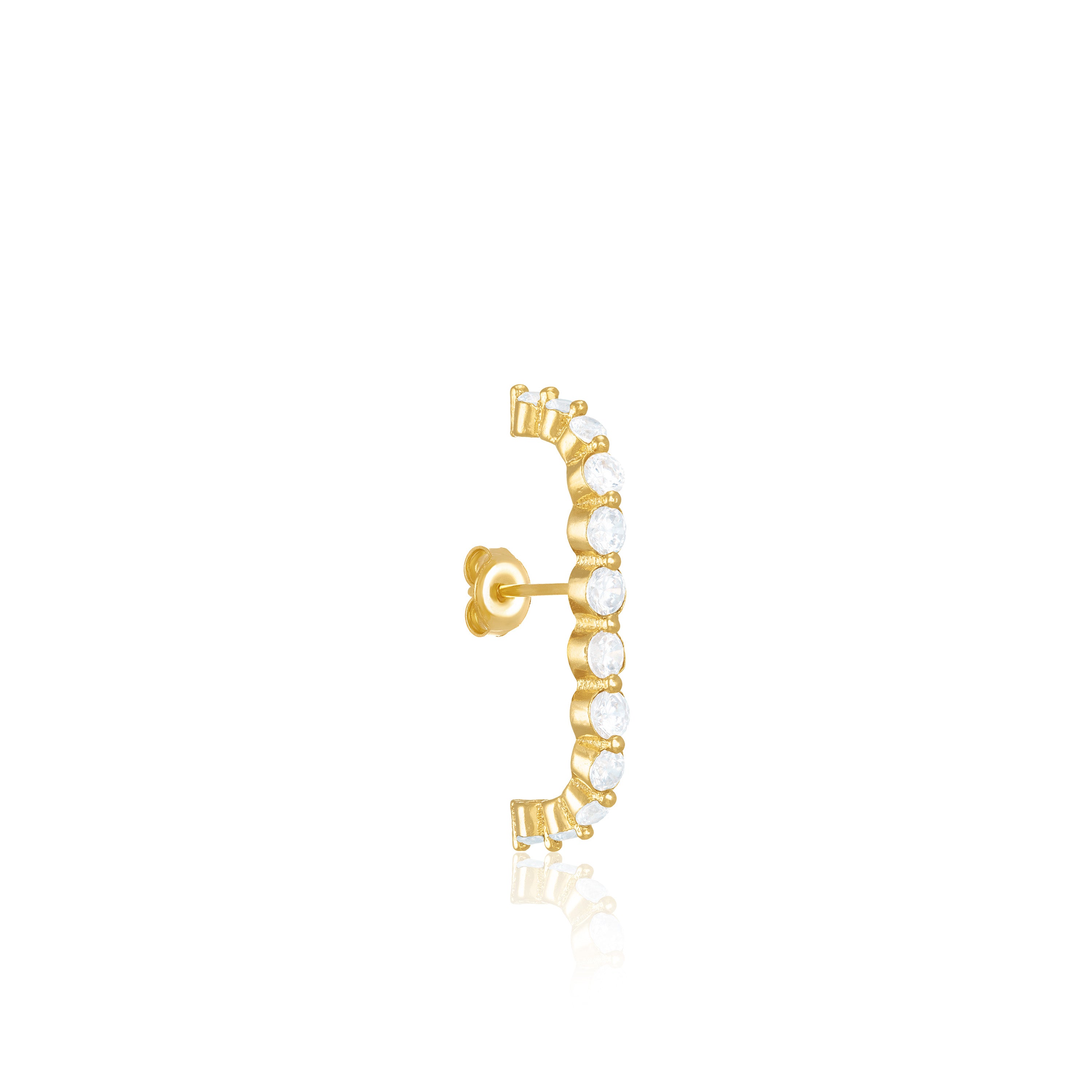 Cubic Zirconia C Shape Curved Bar Earrings - Gold White