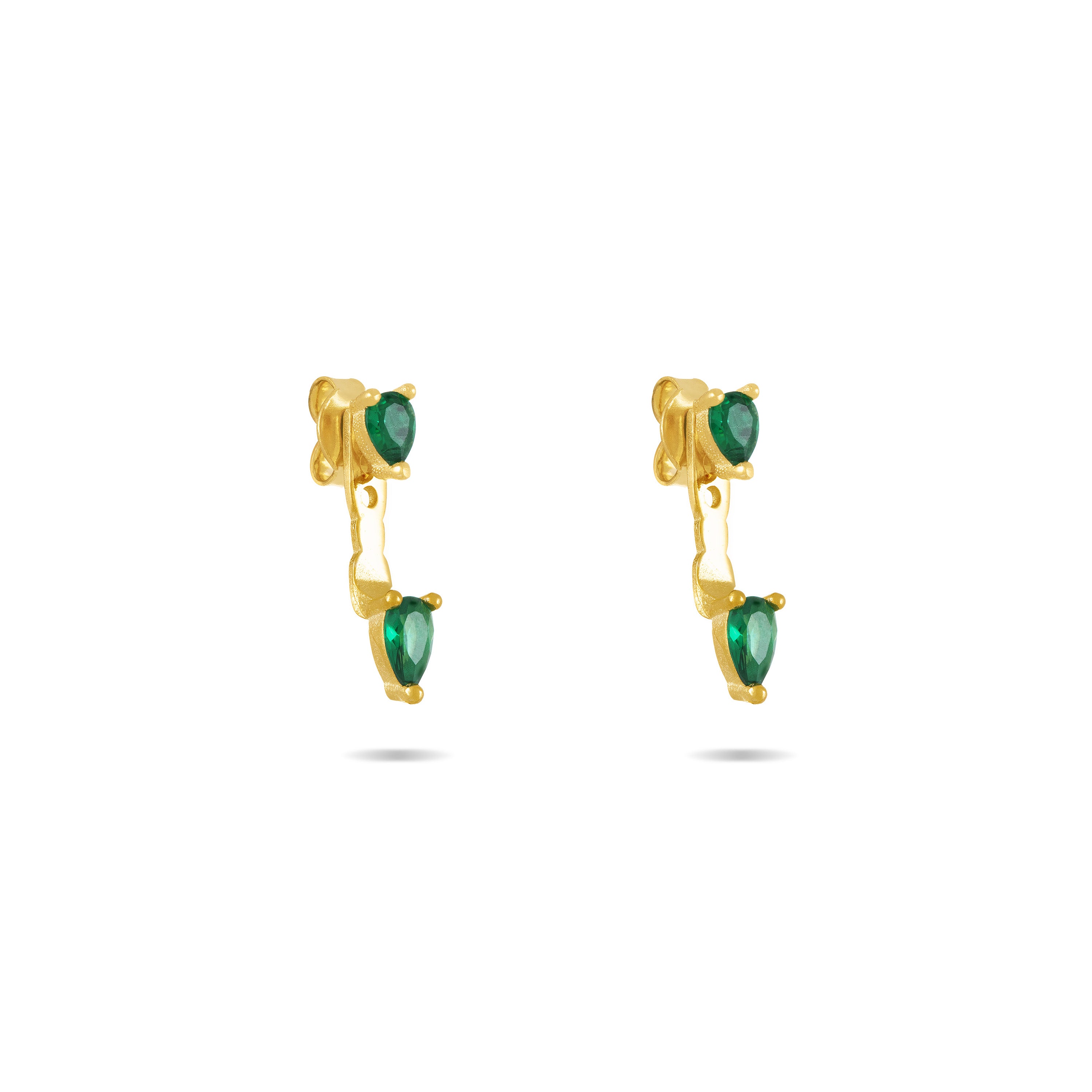 Cubic Zirconia Double Teardrop Ear Jacket Earrings - Gold Green - Small