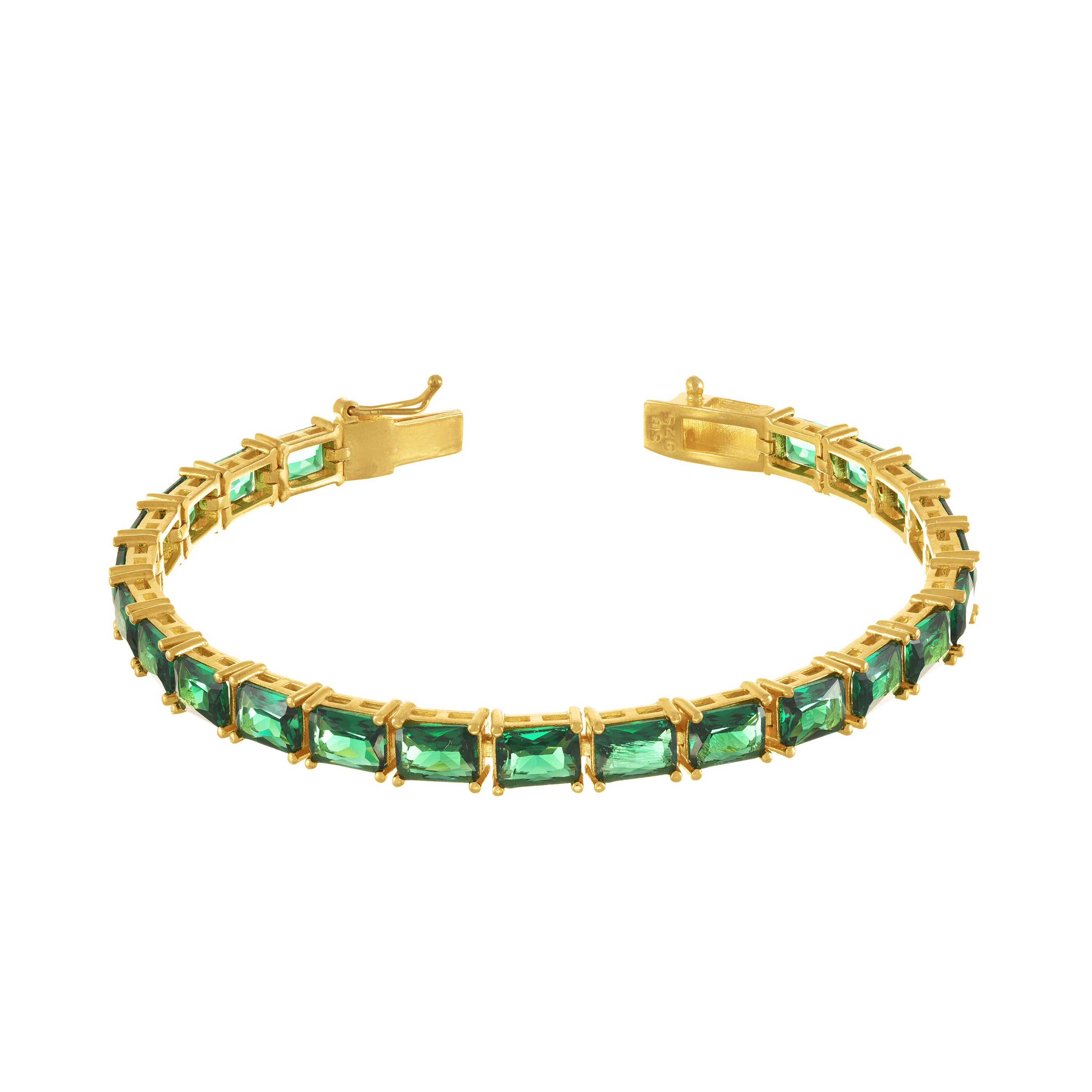 Cubic Zirconia Emerald Cut Tennis Bracelet With Box Clasp - Gold Green