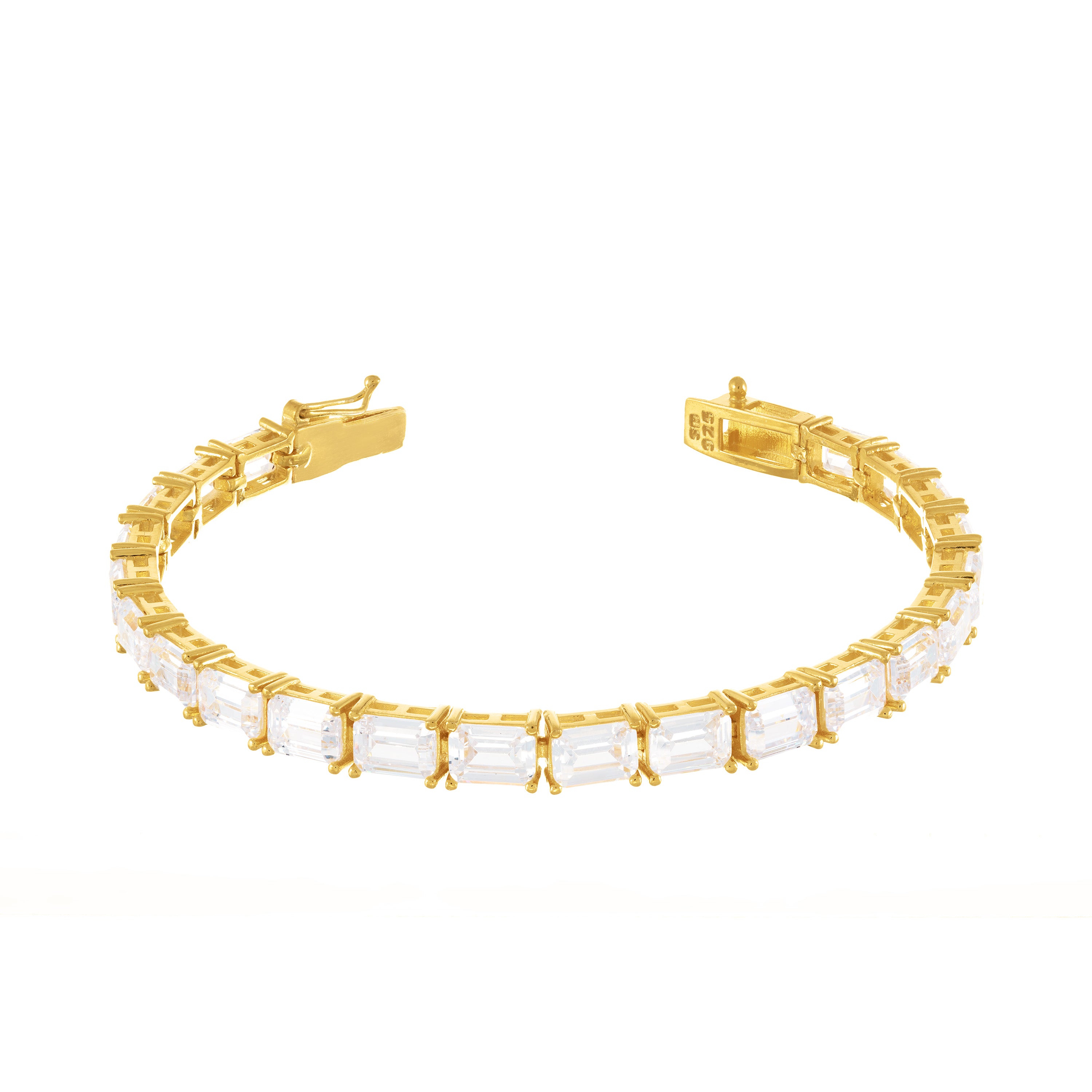 Cubic Zirconia Emerald Cut Tennis Bracelet With Box Clasp - Gold White