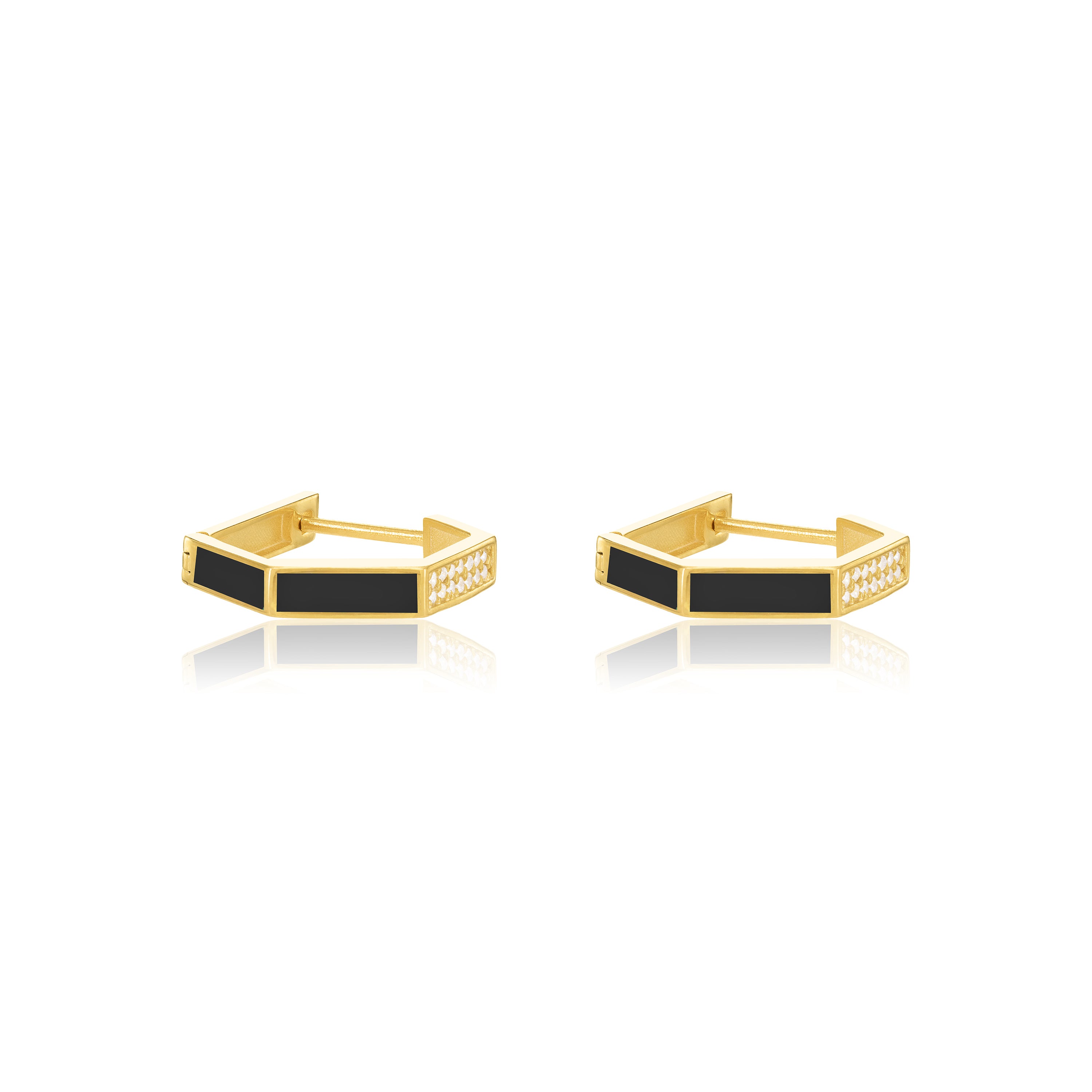 Cubic Zirconia Enamel Hexagon Shaped Hoop Earrings - Gold Black - Big