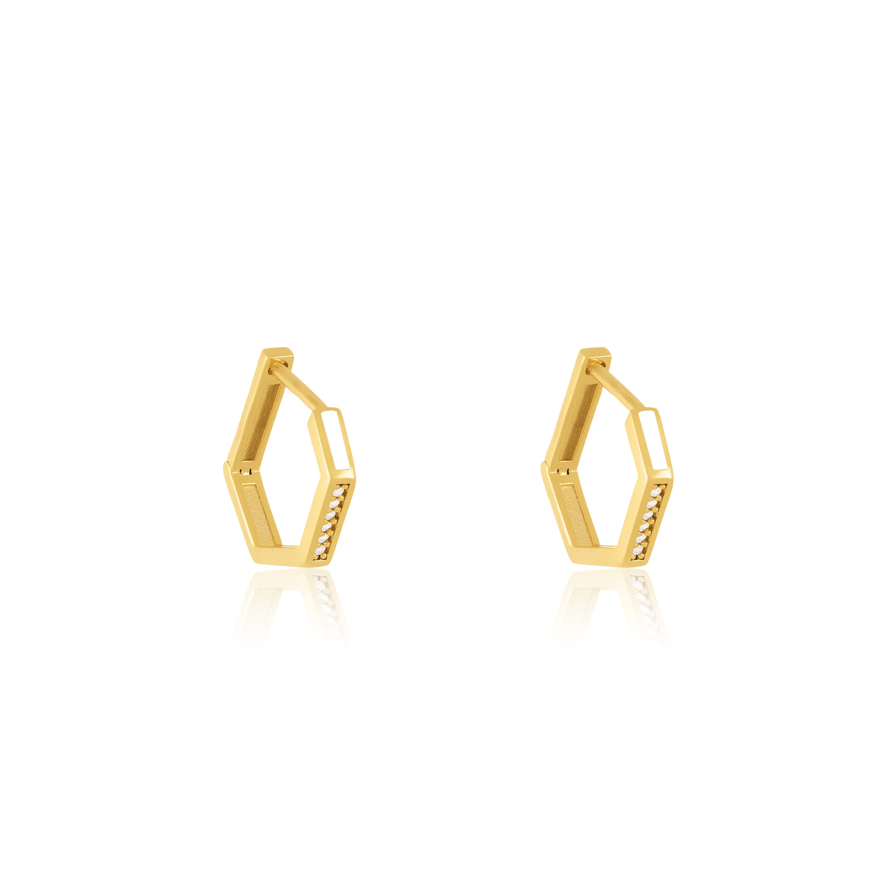 Cubic Zirconia Enamel Hexagon Shaped Hoop Earrings - Gold White - Small
