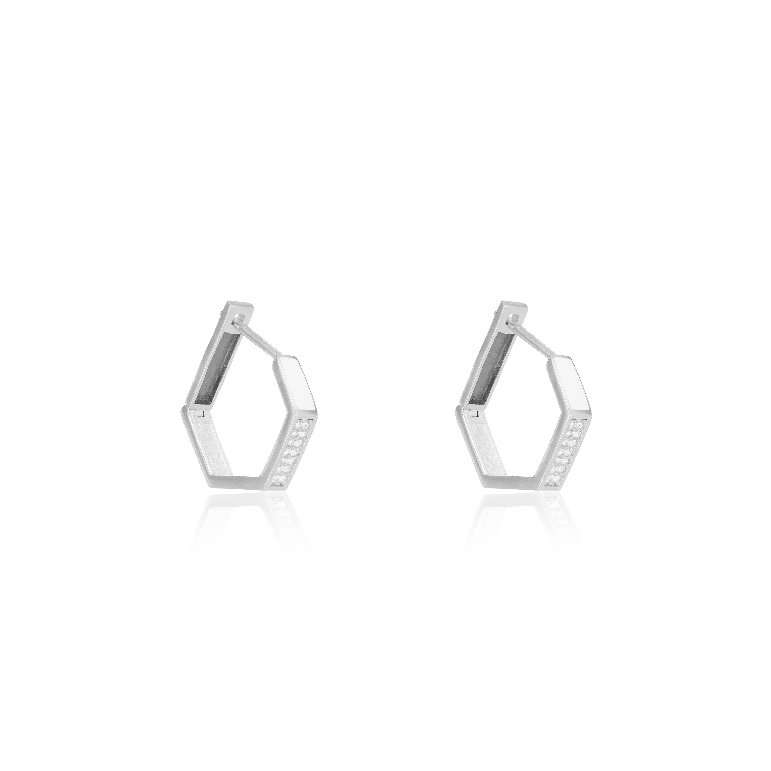 Cubic Zirconia Enamel Hexagon Shaped Hoop Earrings - Silver White - Big