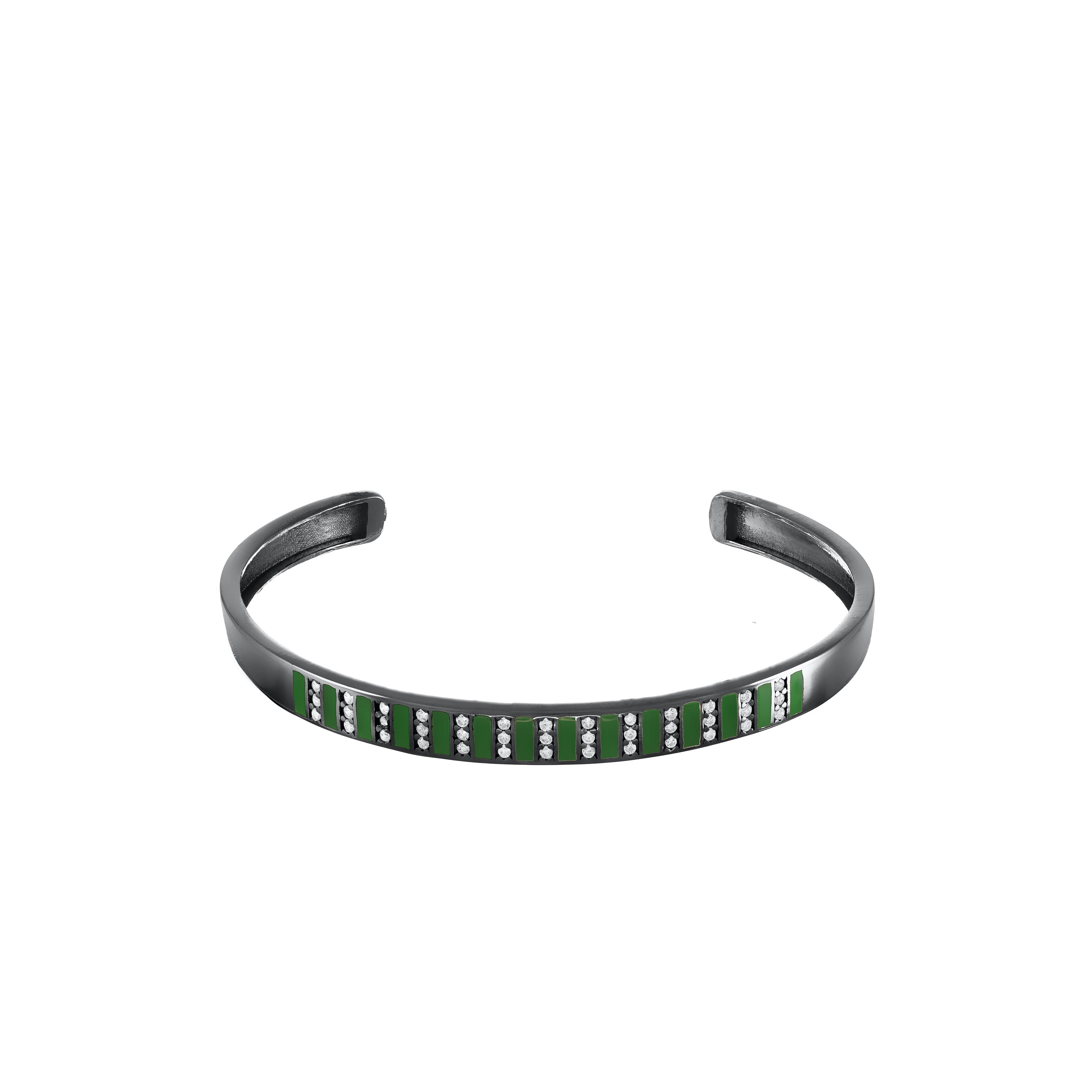 Cubic Zirconia Enamel Stripes Bangle Bracelet - Black Green