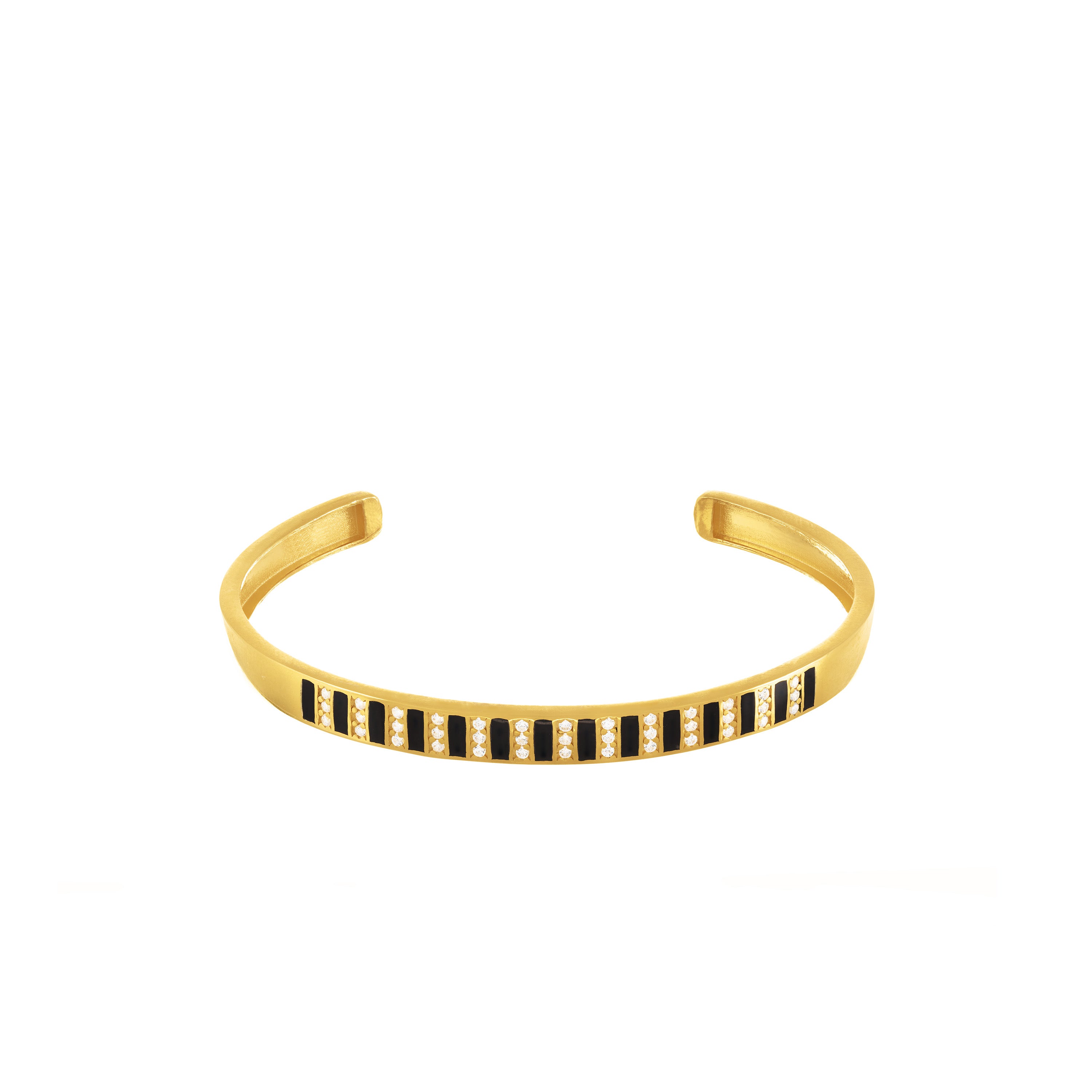Cubic Zirconia Enamel Stripes Bangle Bracelet - Gold Black