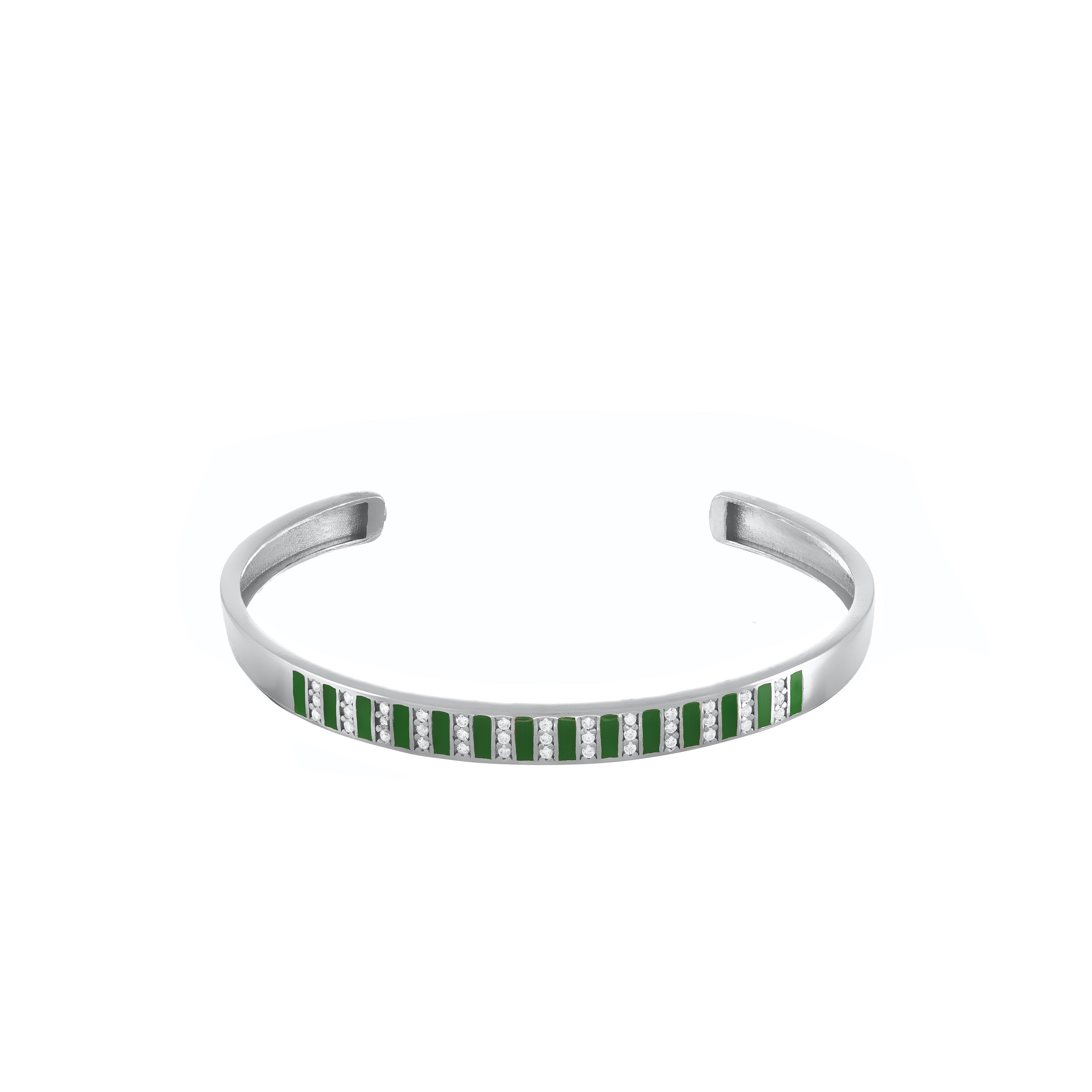 Cubic Zirconia Enamel Stripes Bangle Bracelet - Silver Green