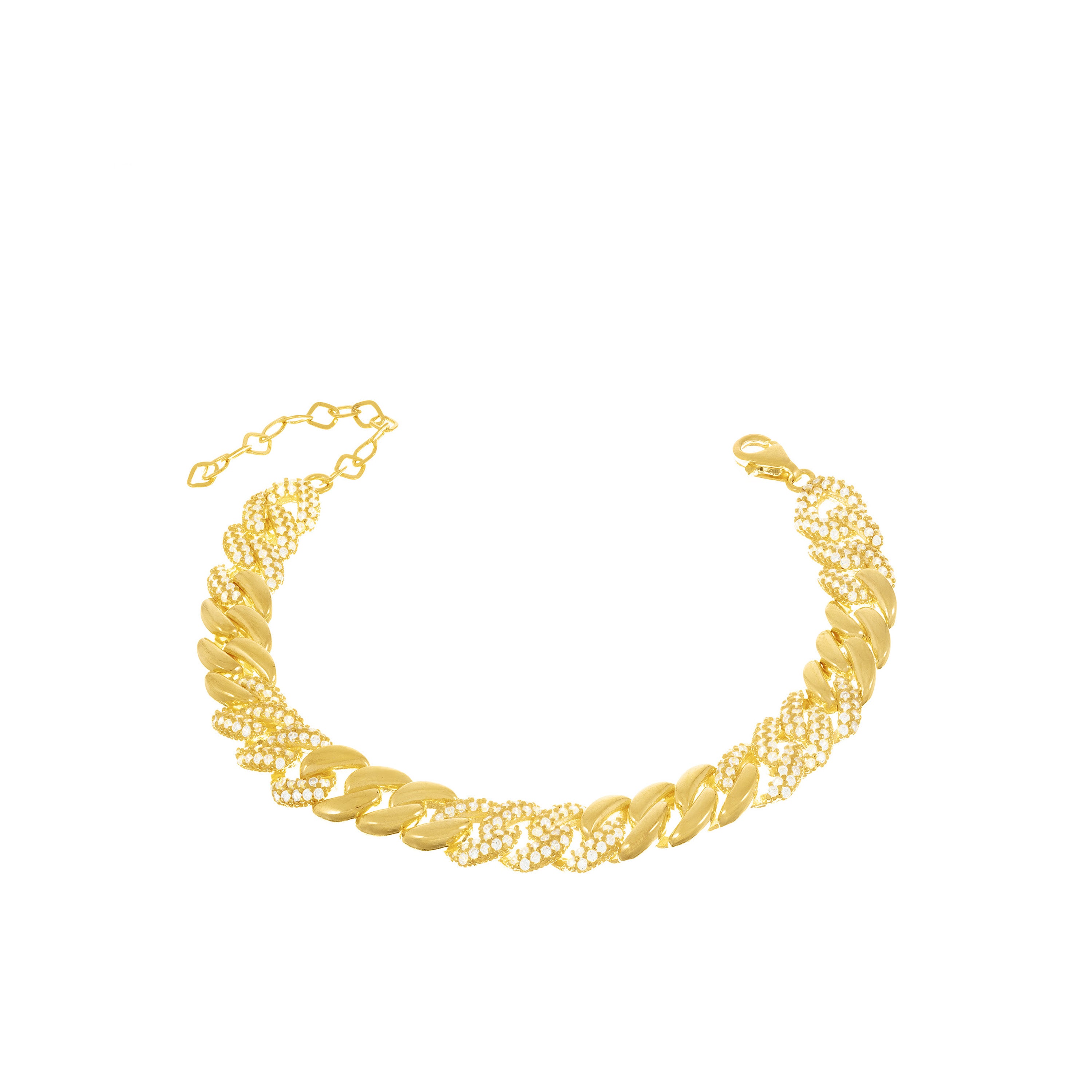 Cubic Zirconia Half Pave Cuban Chain Bracelet - Gold