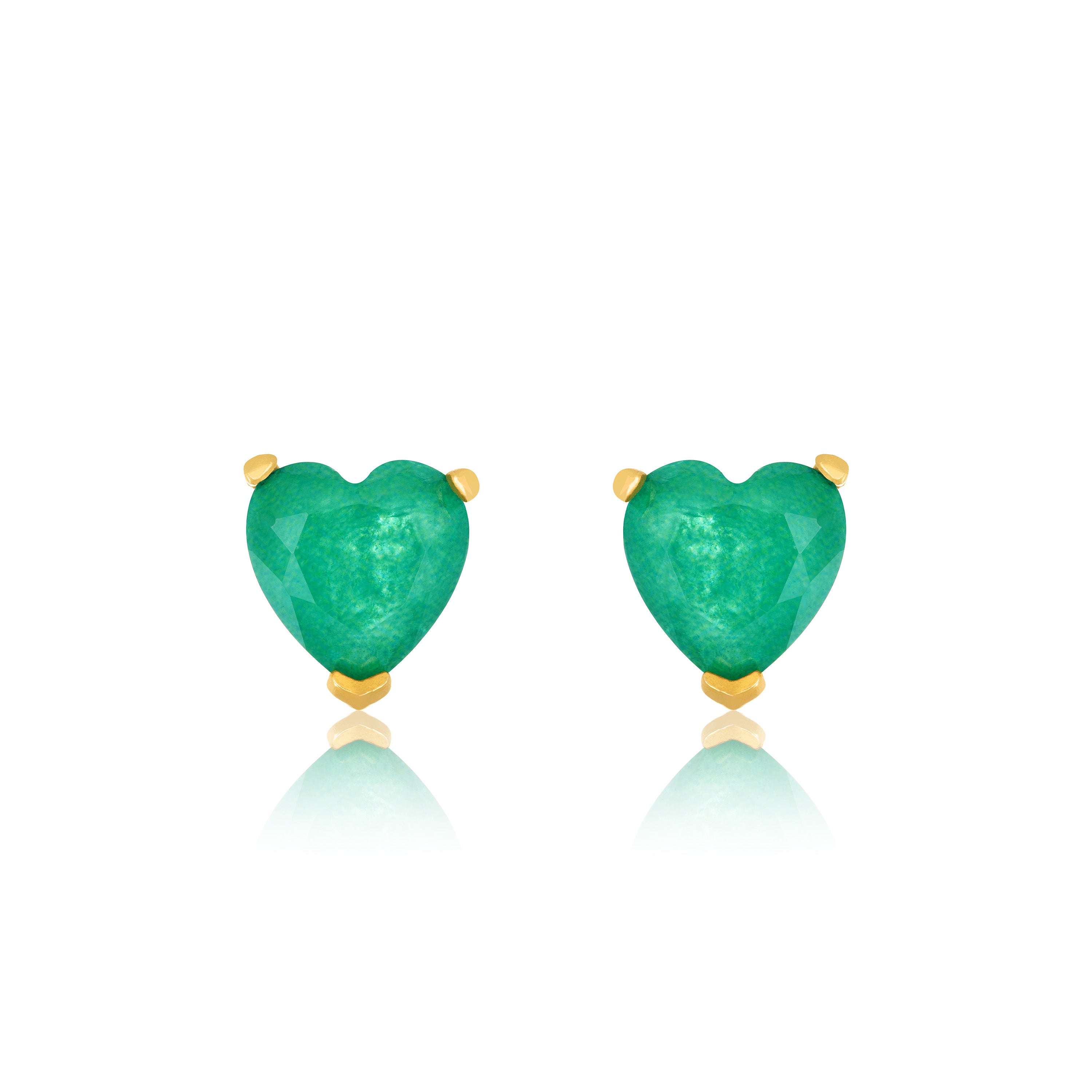 Cubic Zirconia Heart Stud Earrings - Gold Green