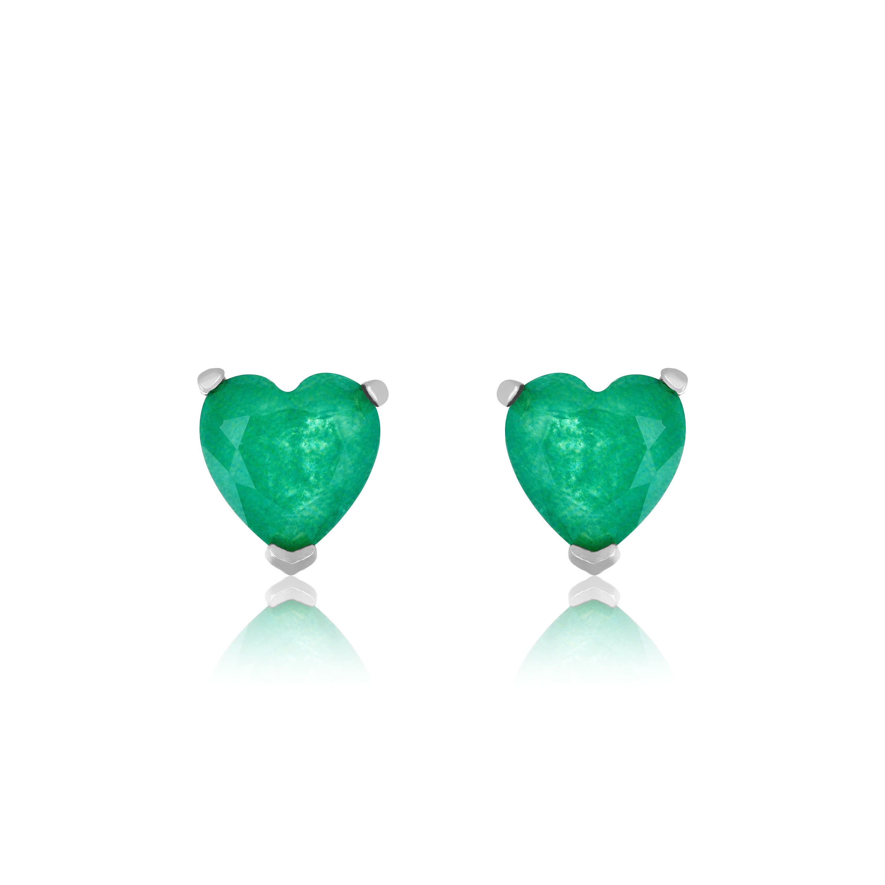 Cubic Zirconia Heart Stud Earrings - Silver Green