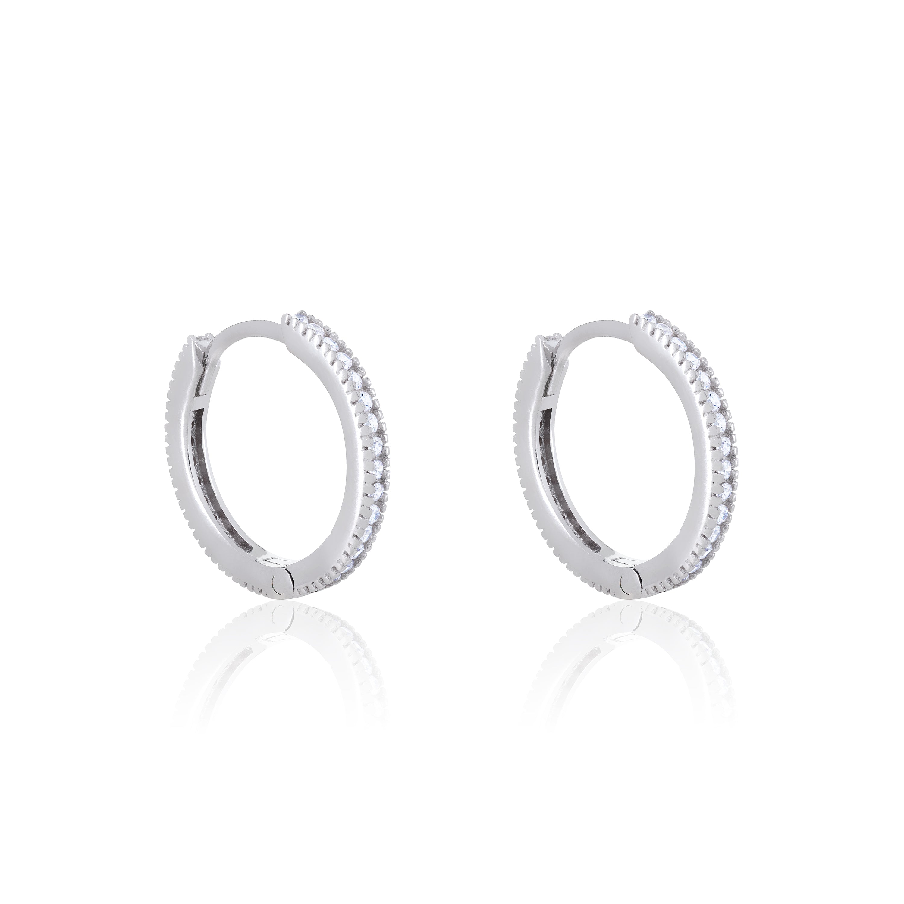 Cubic Zirconia Hoop Earrings - Silver White - Big
