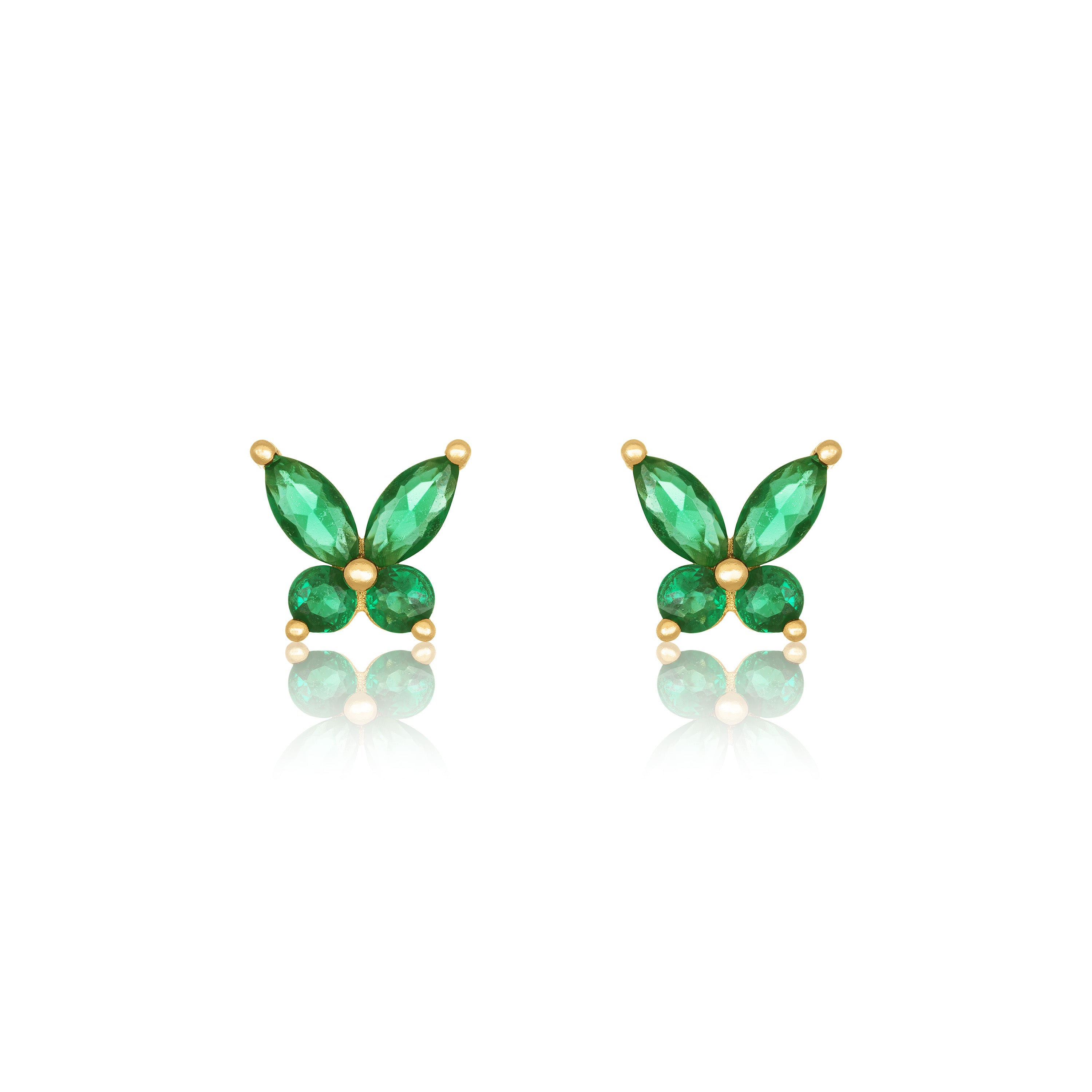 Cubic Zirconia Marquise And Round Butterfly Stud Earrings - Gold Green
