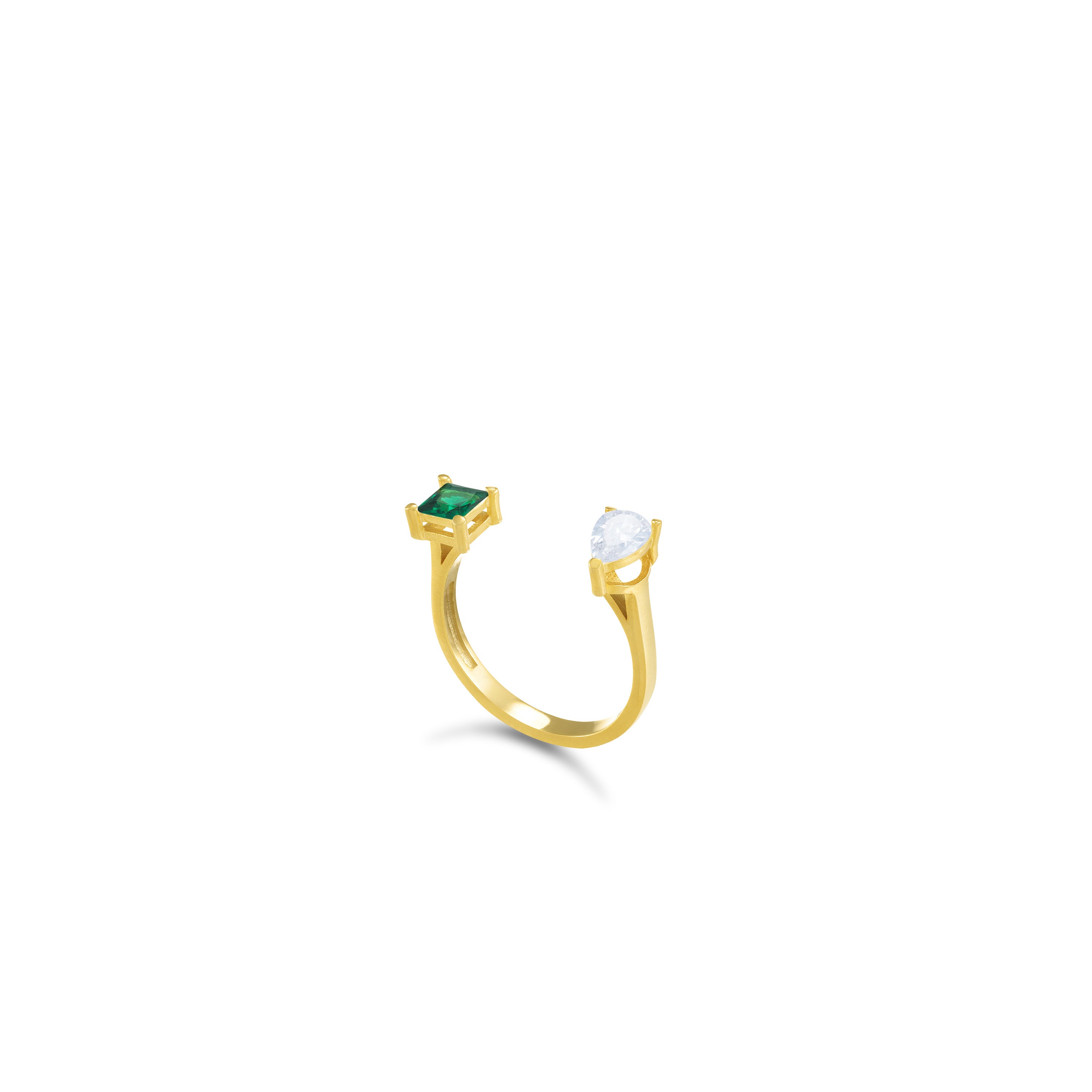 Cubic Zirconia Open Pinky Ring - Gold Green And White