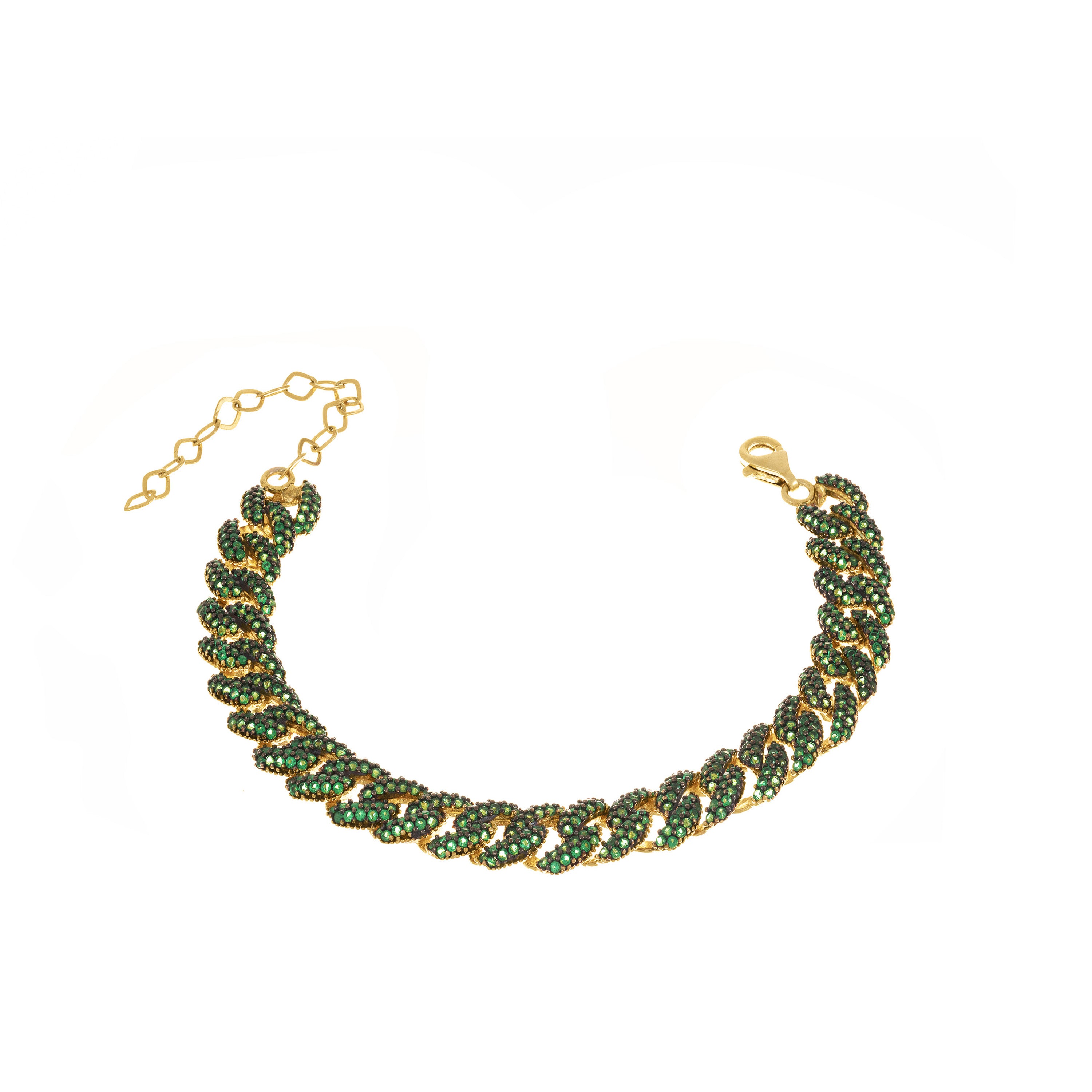 Cubic Zirconia Pave Cuban Chain Bracelet - Gold Green