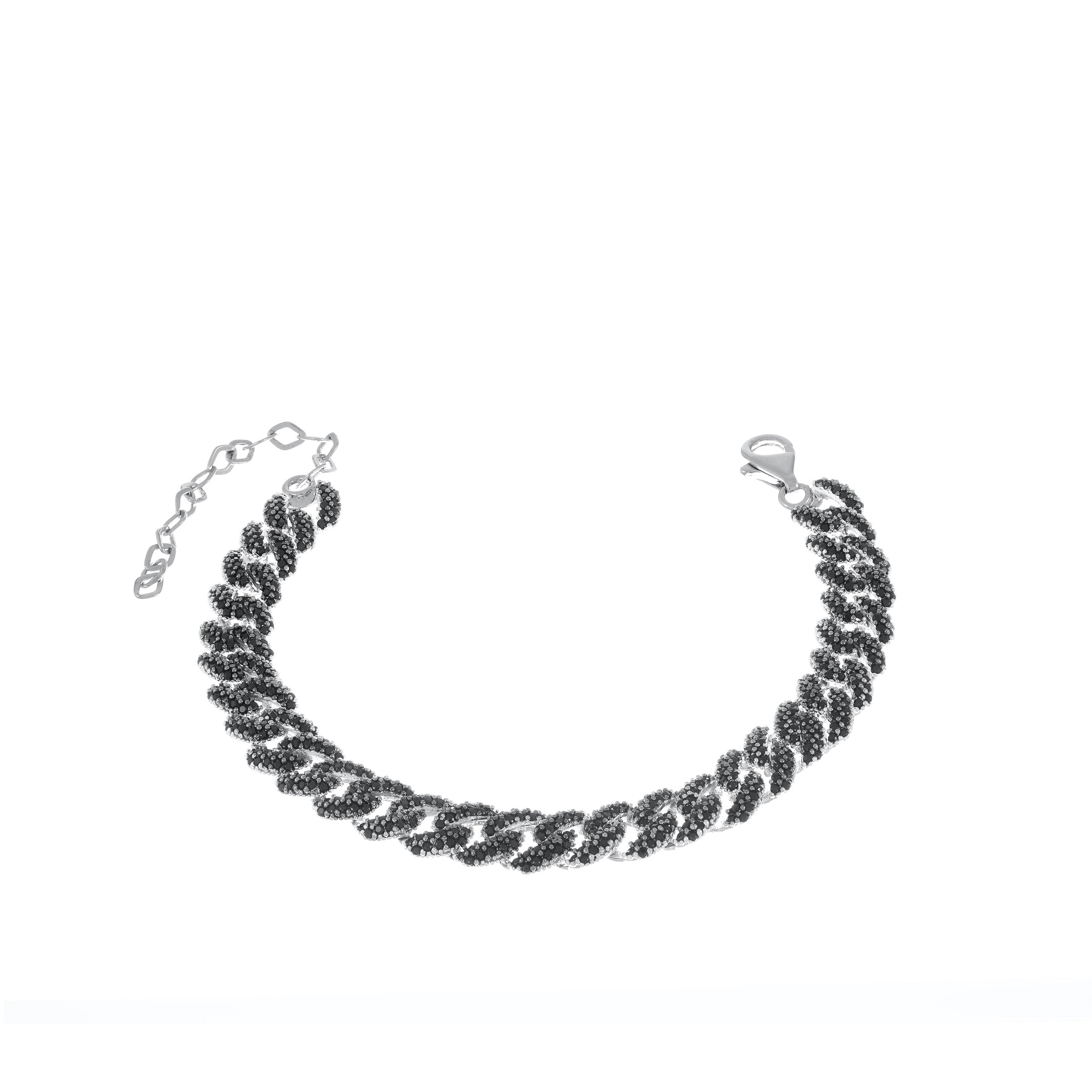 Cubic Zirconia Pave Cuban Chain Bracelet - Silver Black