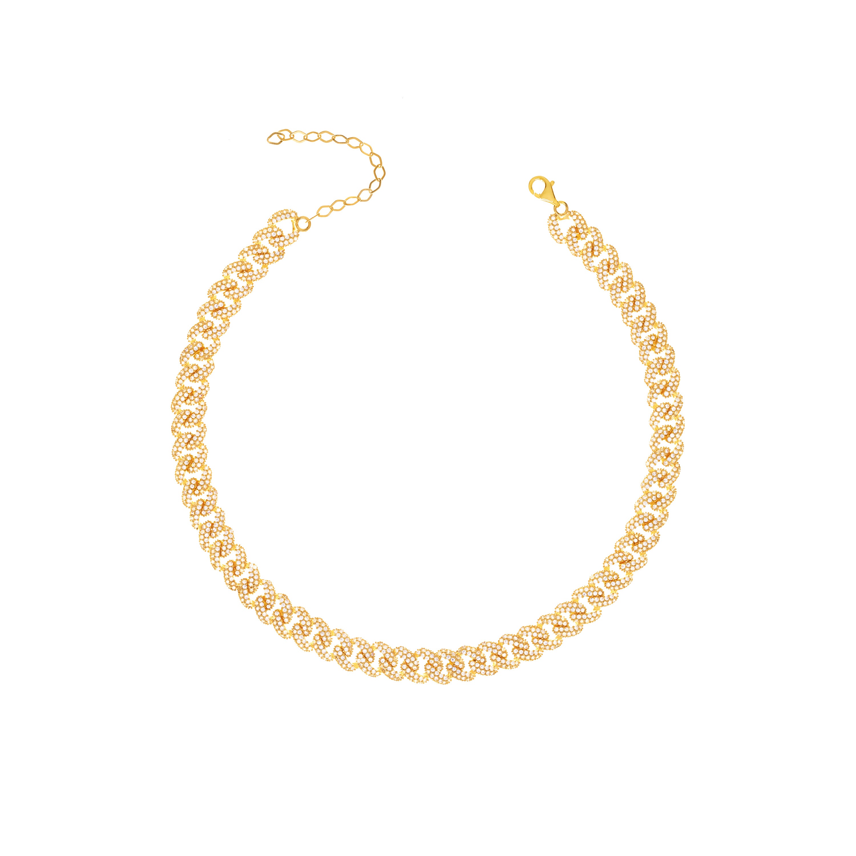 Cubic Zirconia Pave Cuban Chain Link Choker - Gold