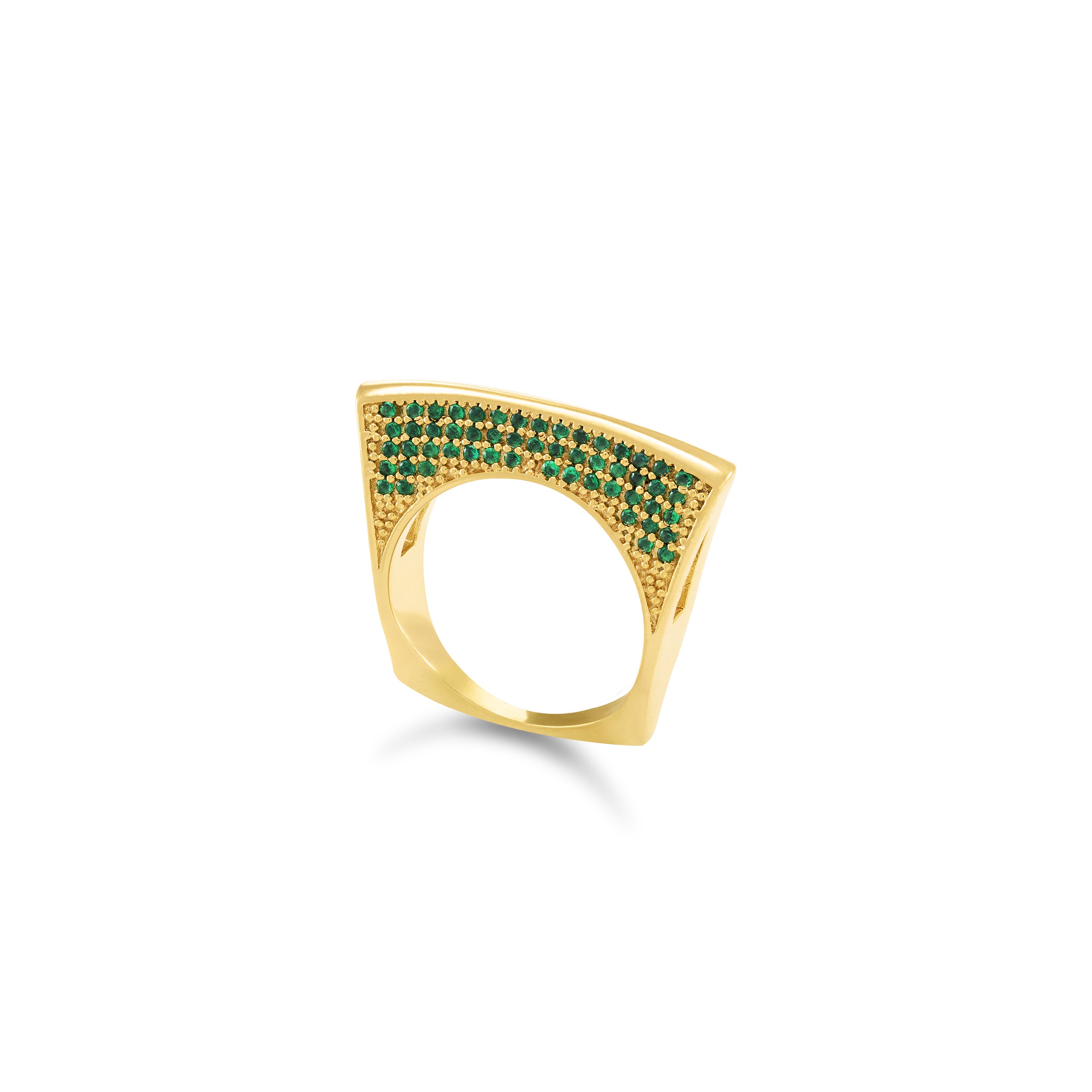 Cubic Zirconia Pave Lotus Ring - Gold Green
