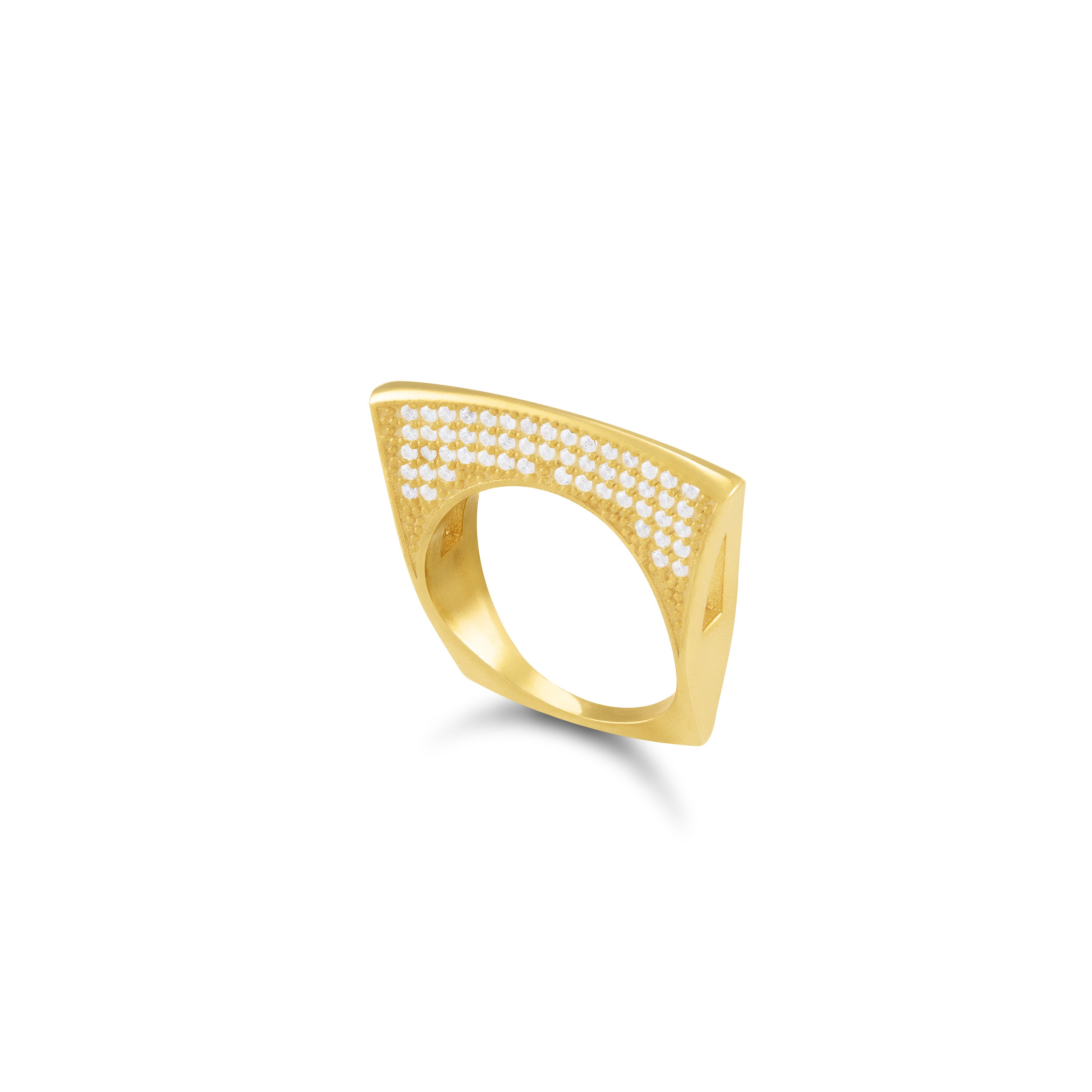 Cubic Zirconia Pave Lotus Ring - Gold White