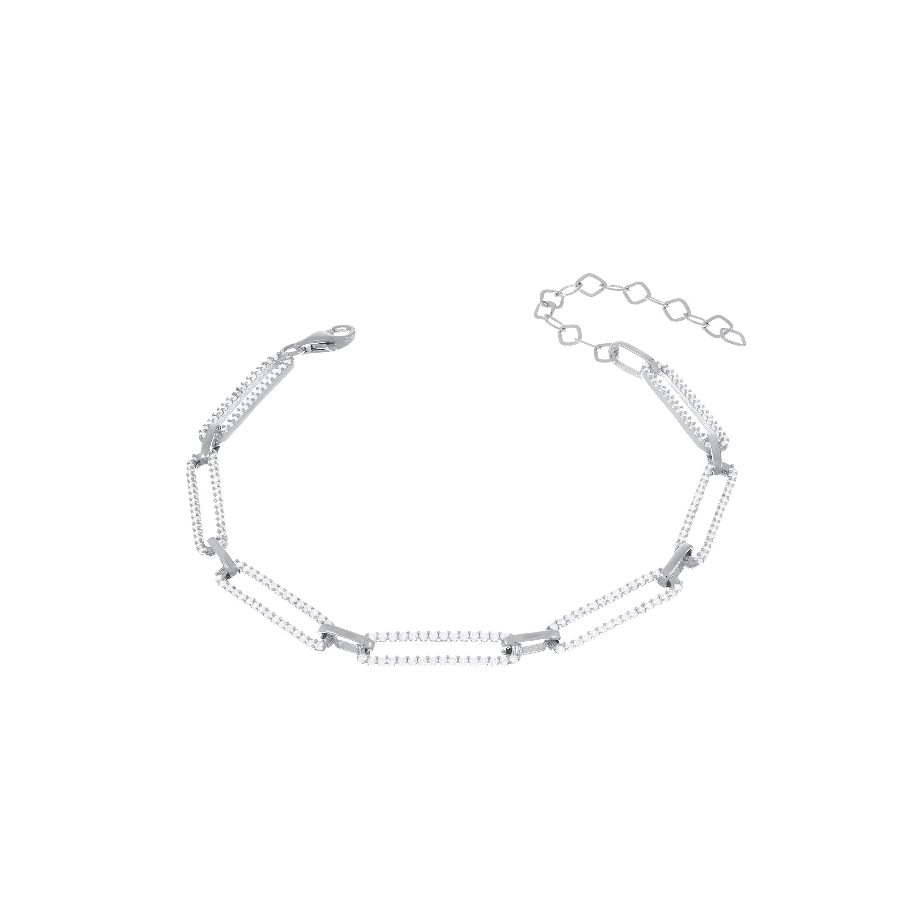 Cubic Zirconia Pave Paperclip Chain Link Bracelet - Silver