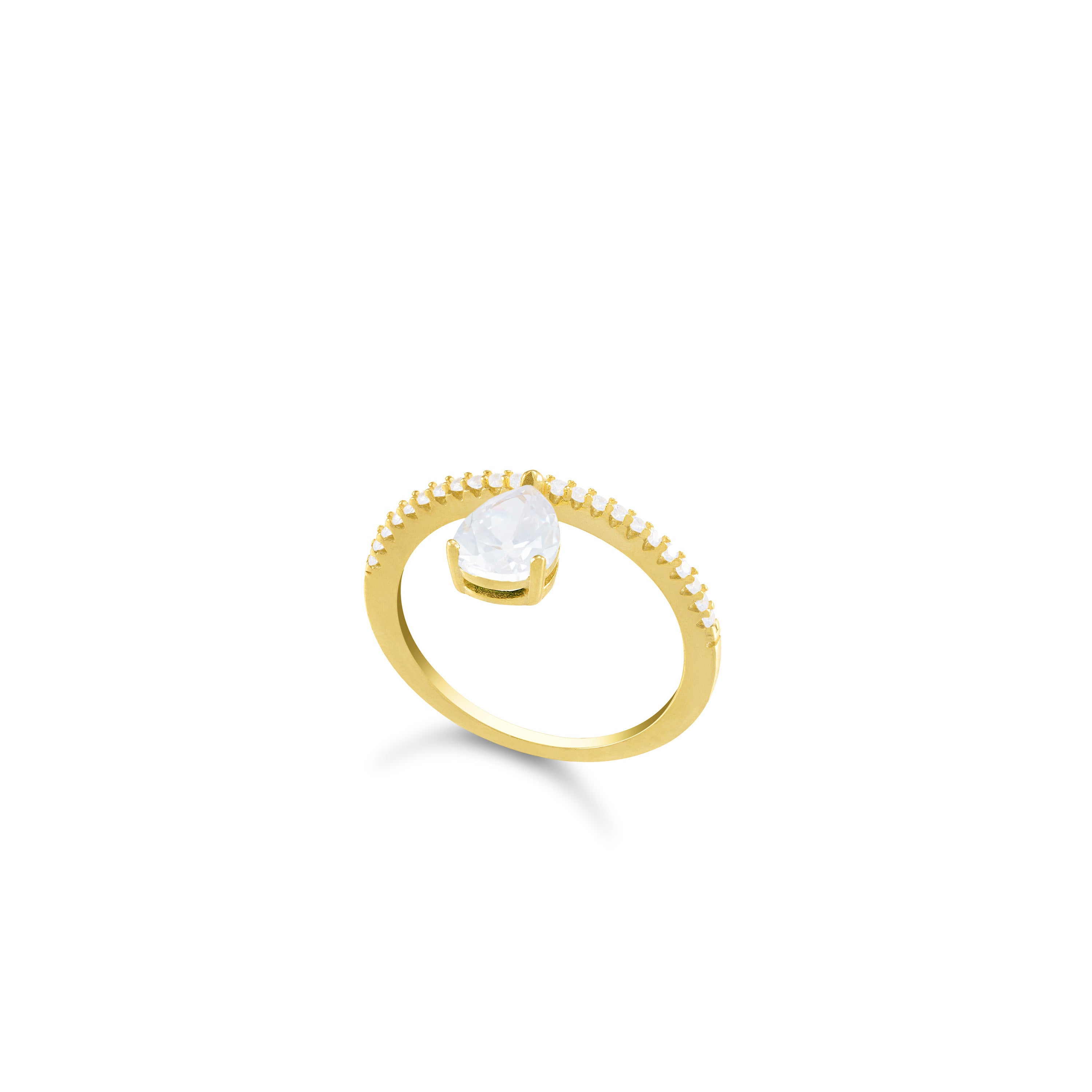 Cubic Zirconia Pear Cut Ring - Gold White