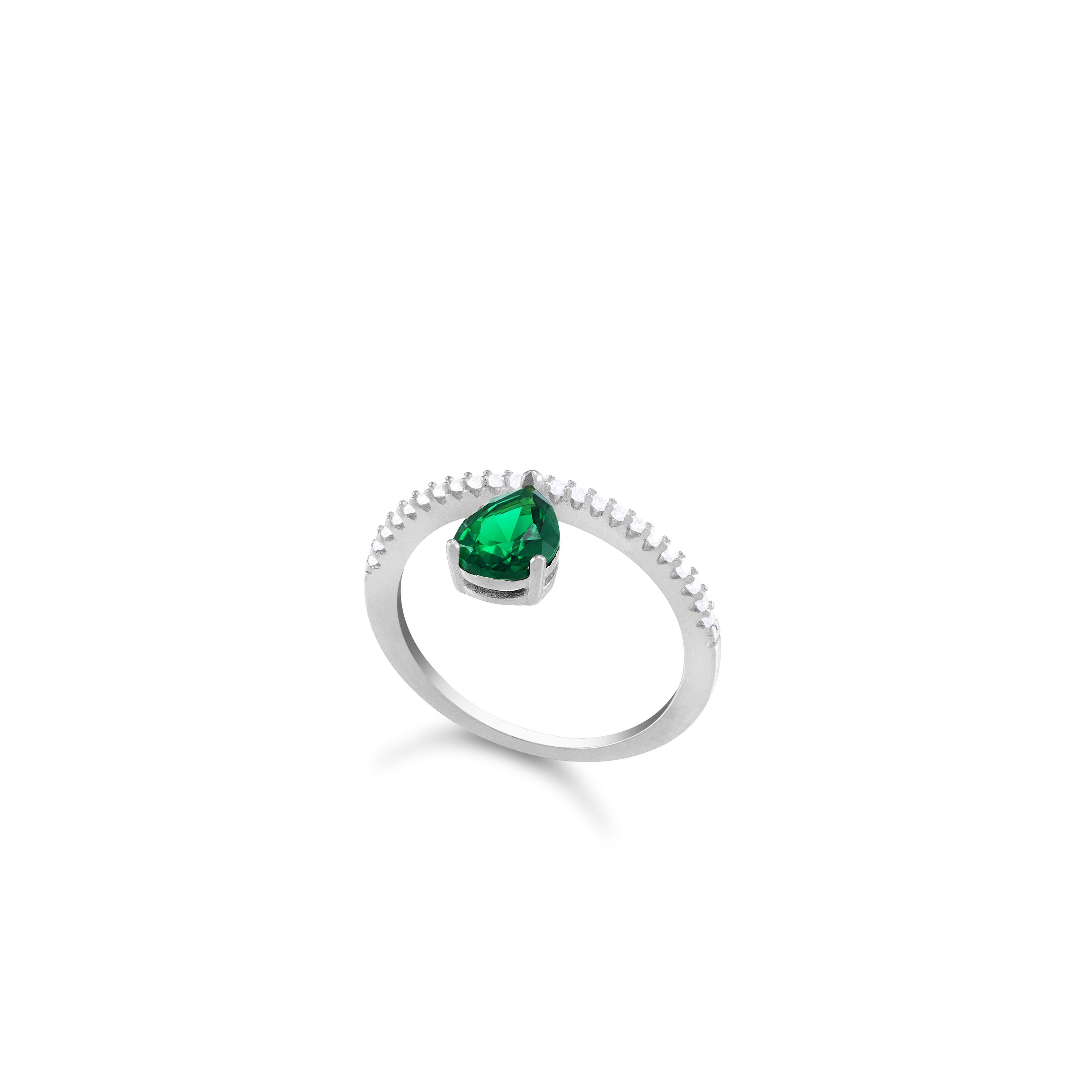Cubic Zirconia Pear Cut Ring - Silver Green And White