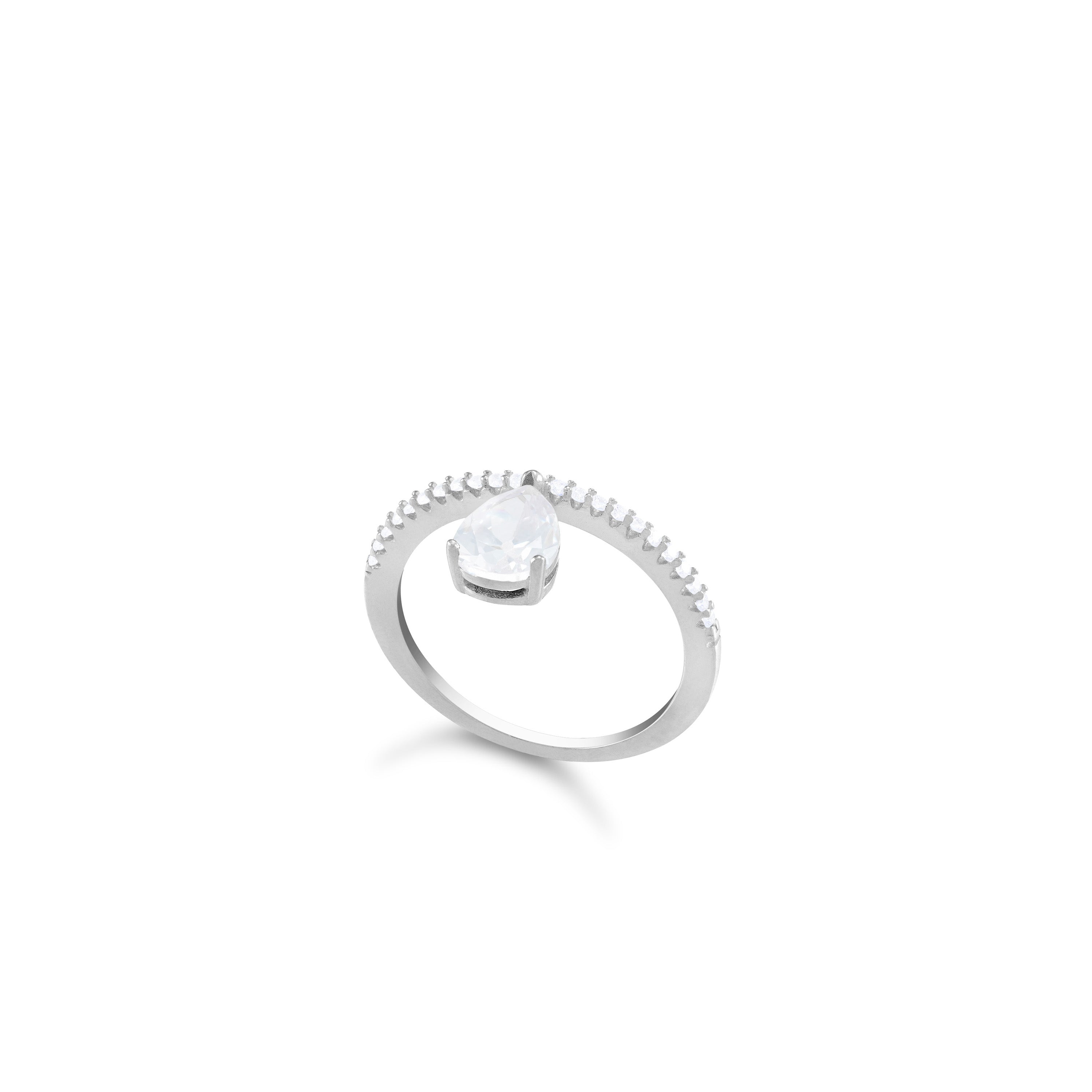 Cubic Zirconia Pear Cut Ring - Silver White