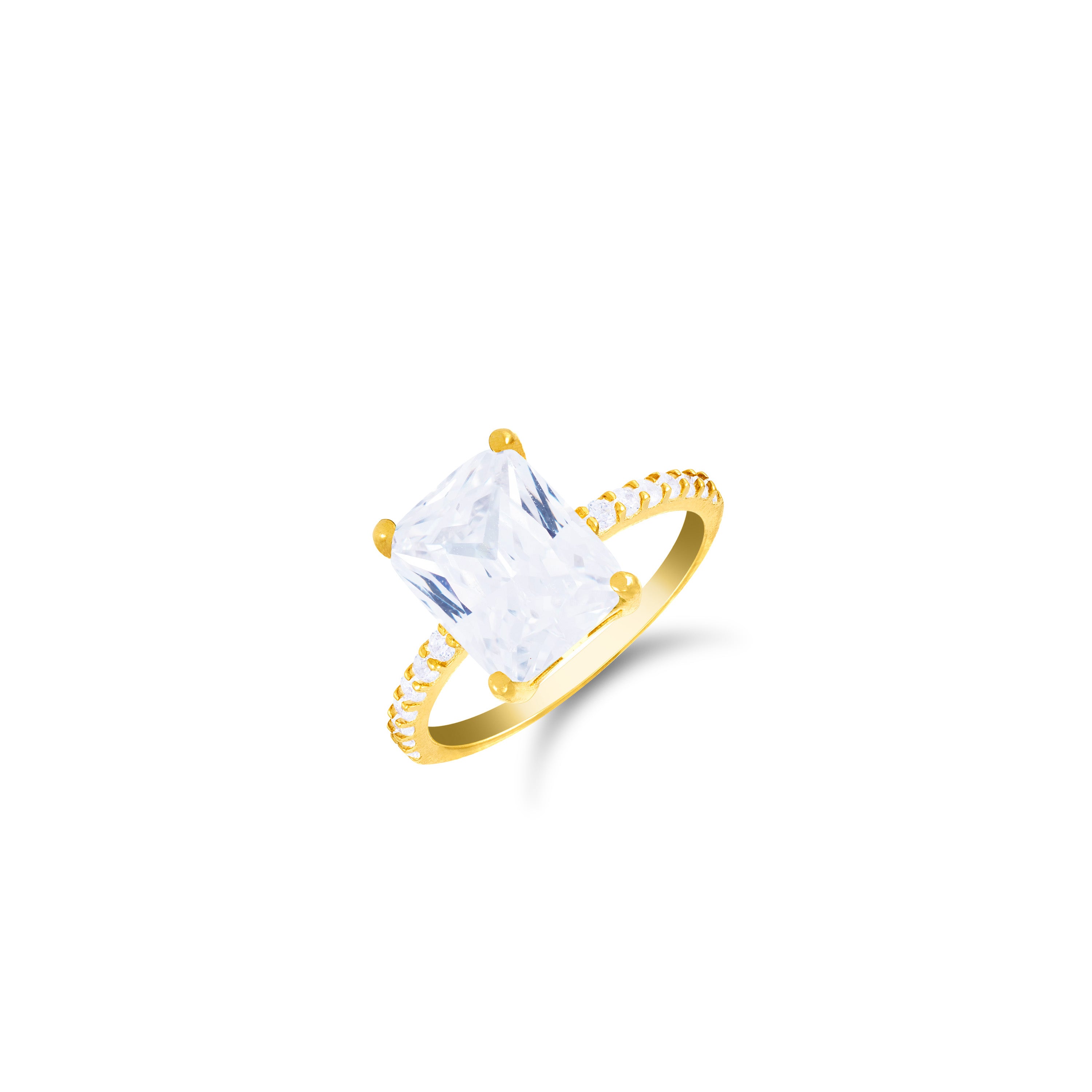 Cubic Zirconia Rectangle Stone Ring - Gold White
